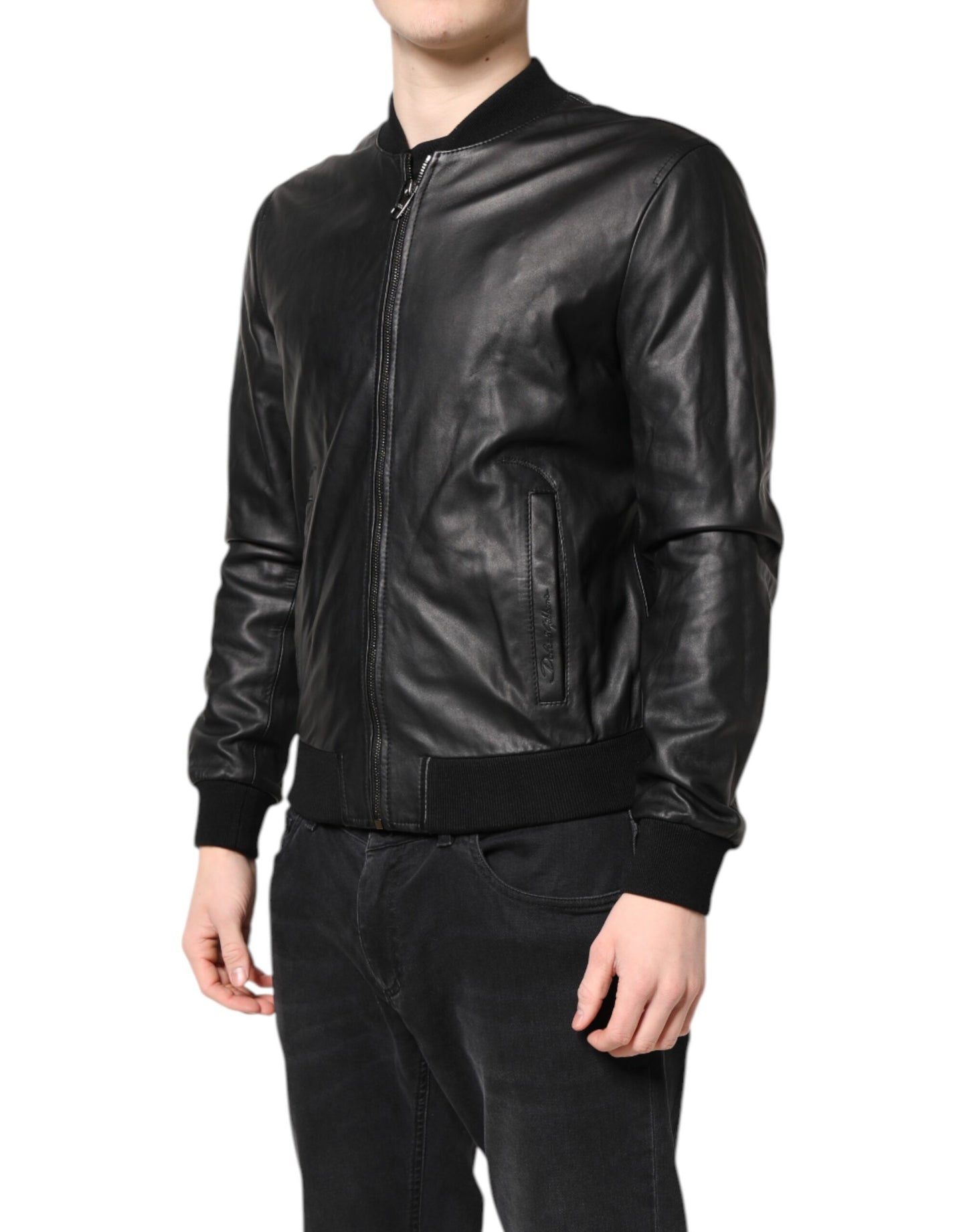 Dolce & Gabbana – Schwarze Bikerjacke aus Lammleder mit durchgehendem Reißverschluss