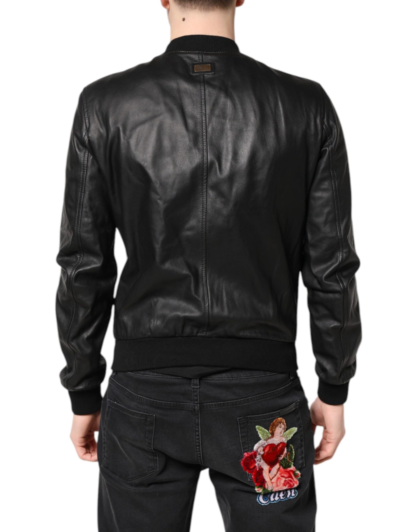 Dolce & Gabbana – Schwarze Bikerjacke aus Lammleder mit durchgehendem Reißverschluss