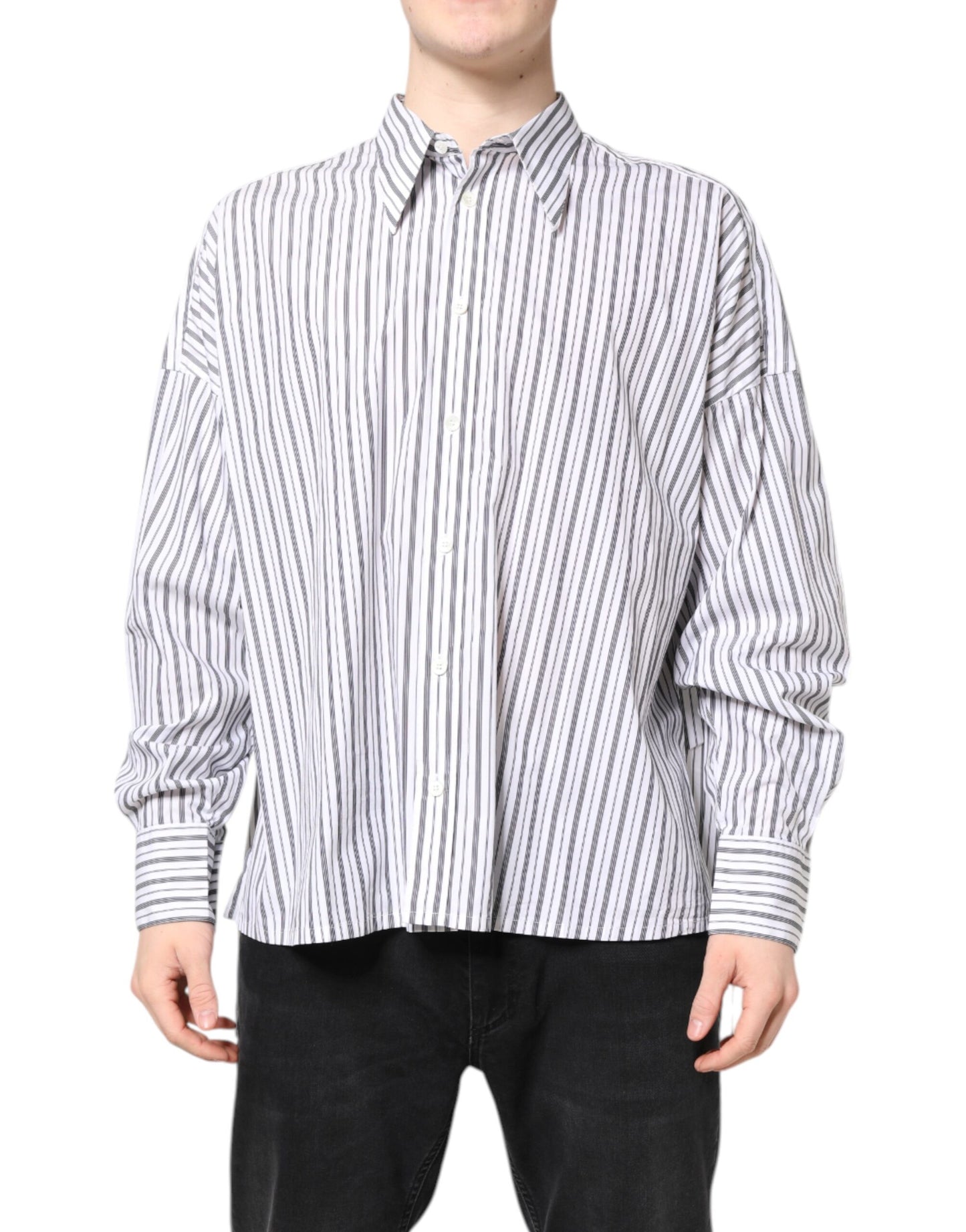 Dolce & Gabbana – Freizeithemd mit Button-Down-Kragen und weißen und schwarzen Streifen