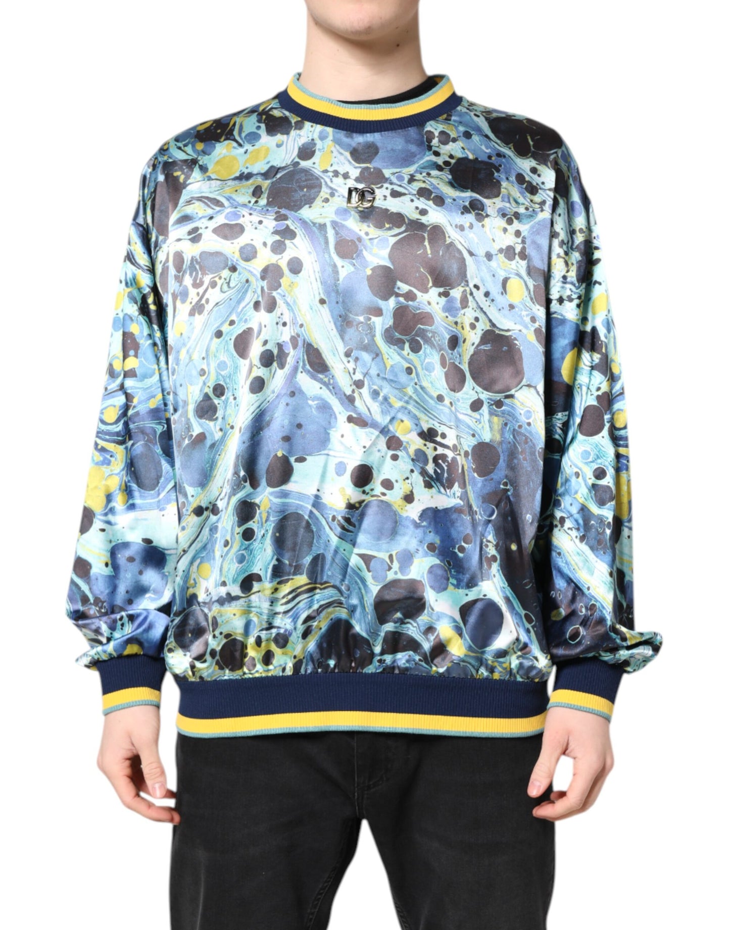 Dolce & Gabbana Herrenpullover mit mehrfarbigem Marmor-Print