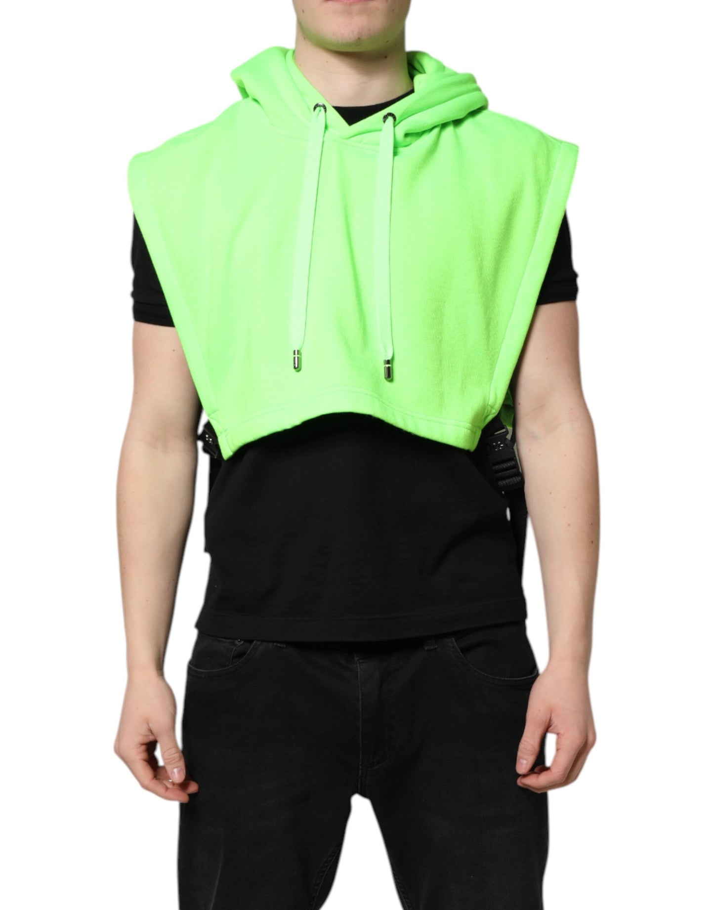 Dolce & Gabbana Grüner Polyester-Sportwestenpullover mit Kapuze