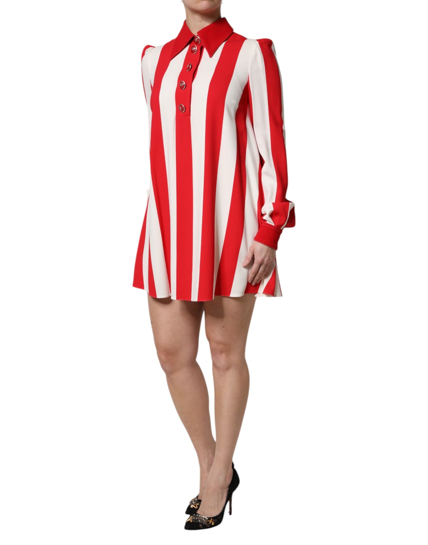 Dolce & Gabbana – Weiß-rot gestreiftes Minikleid mit langen Ärmeln
