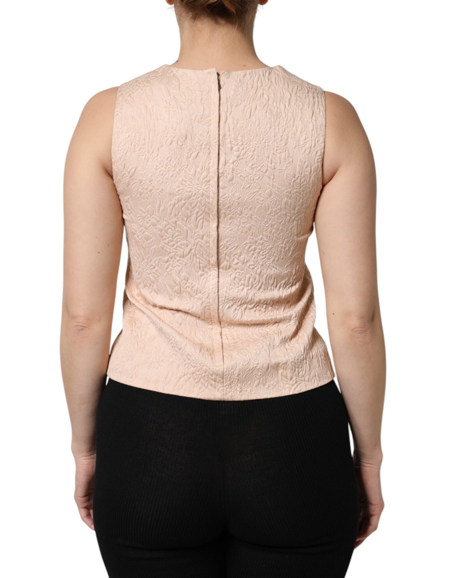 Canotta senza maniche con ricami floreali beige Dolce & Gabbana
