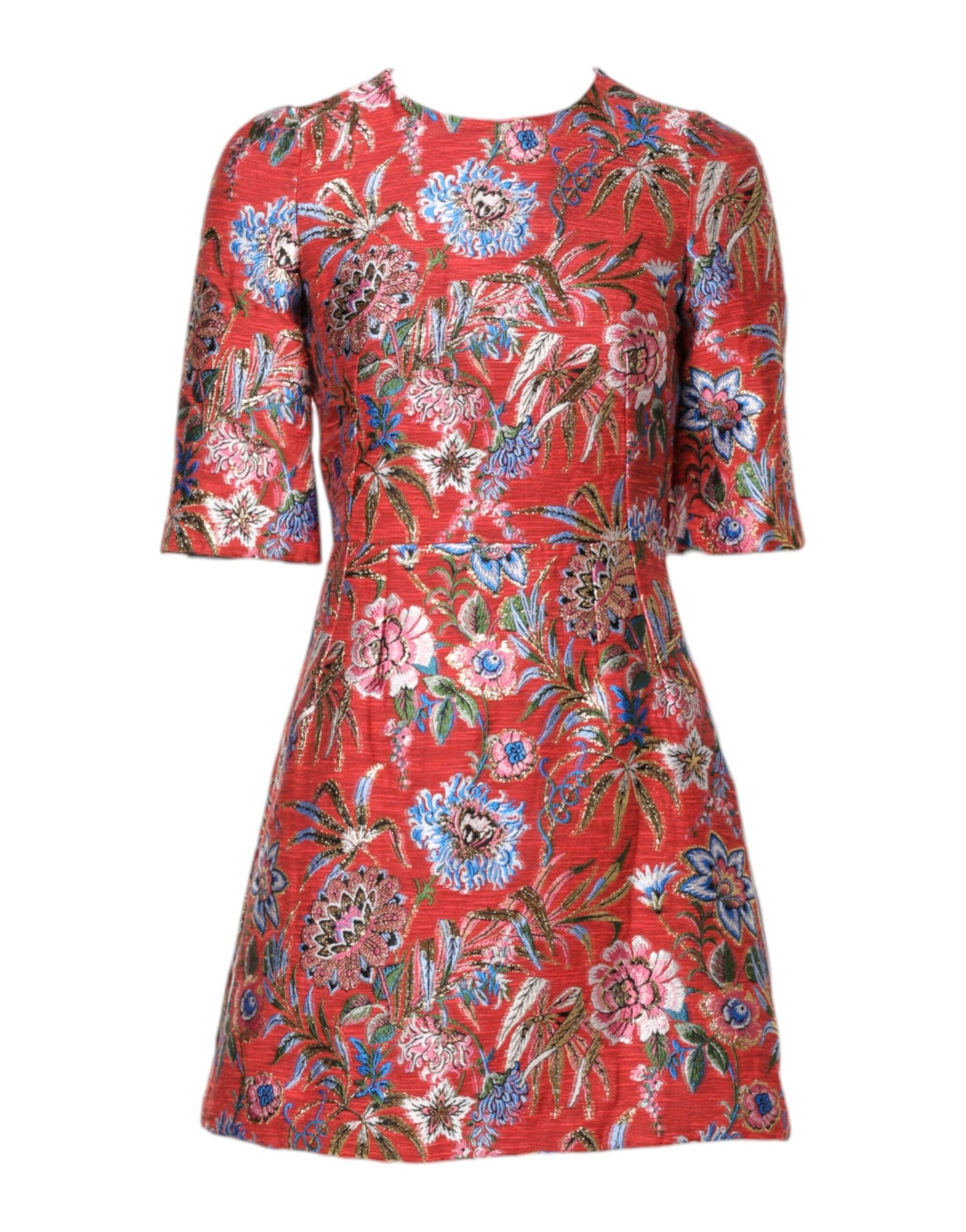 Dolce & Gabbana – Rotes Jacquard-Minikleid in A-Linie mit Blumenmuster