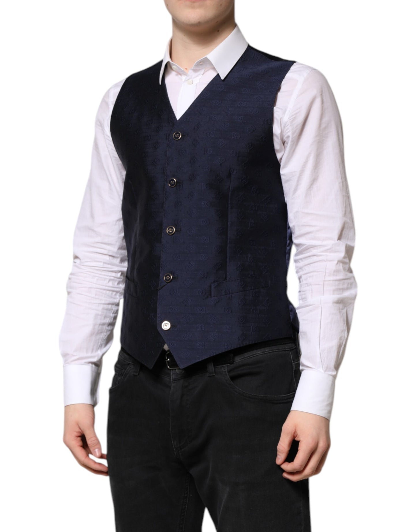 Dolce & Gabbana Dunkelblaue Weste aus Wolle mit Logo für formelle Herren