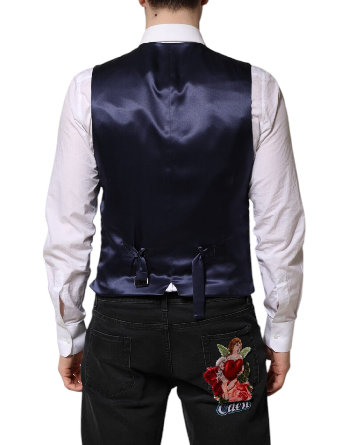 Dolce & Gabbana Dunkelblaue Weste aus Wolle mit Logo für formelle Herren