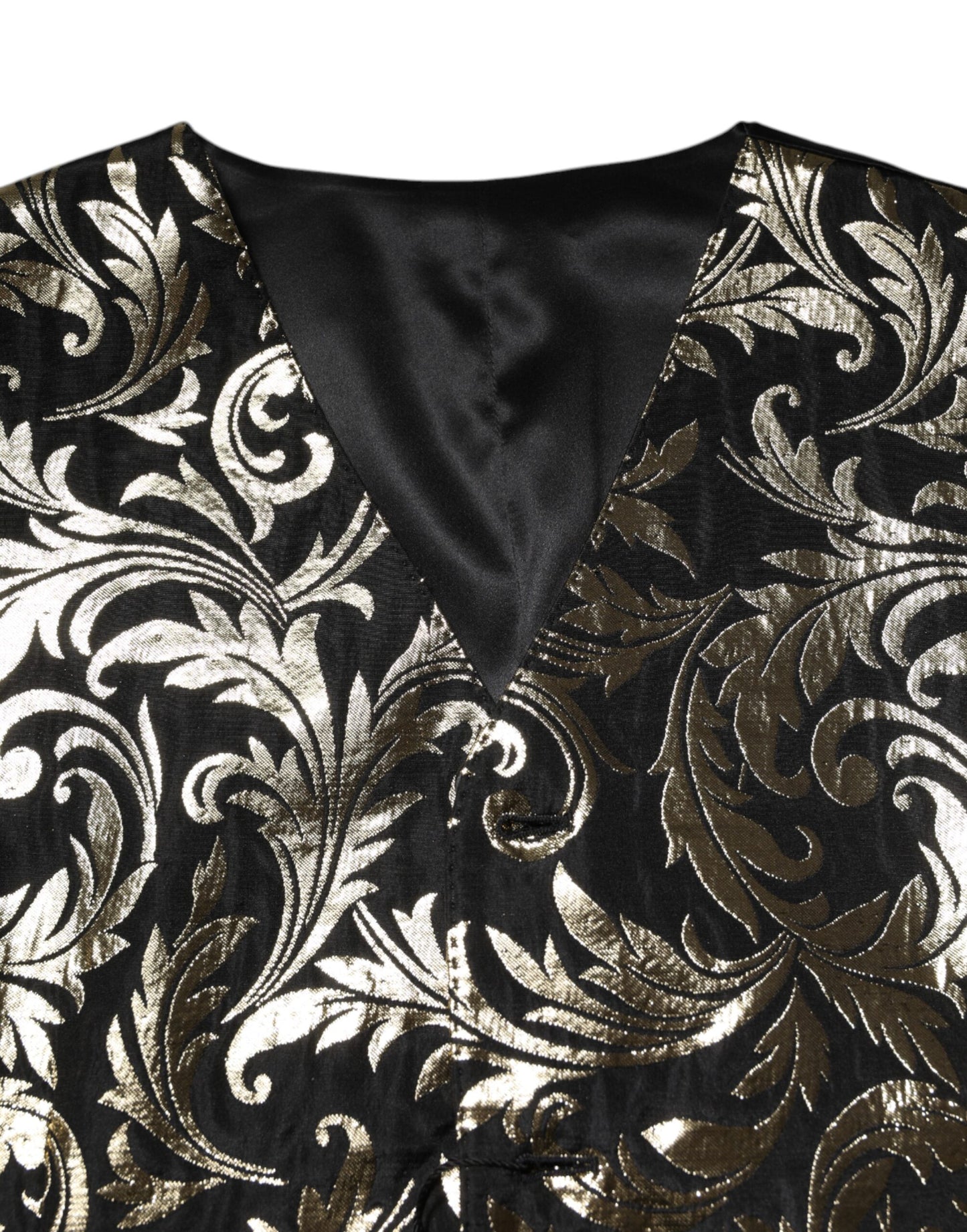Dolce & Gabbana Schwarz Gold Jacquard Formelle Herren Weste