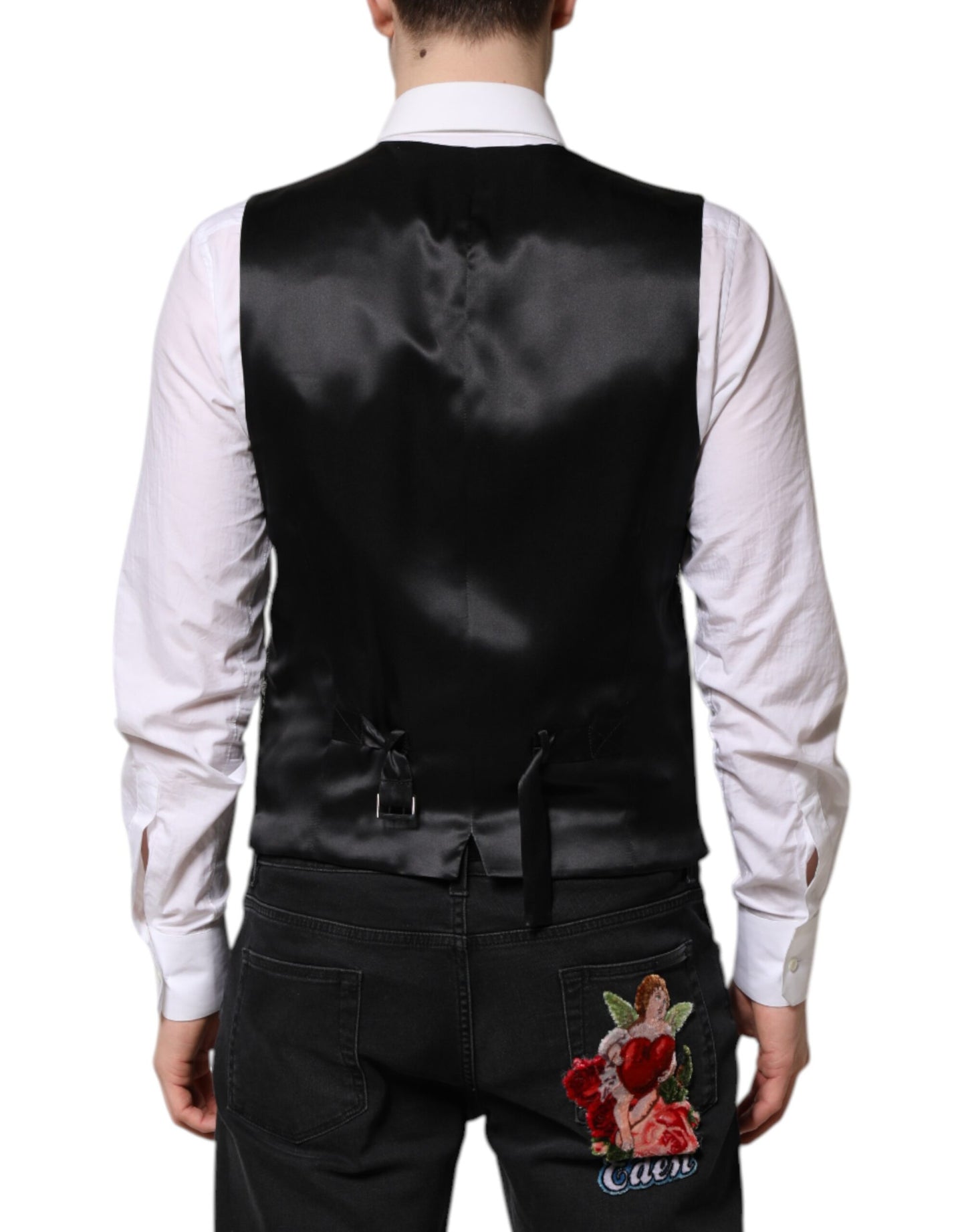 Dolce & Gabbana Schwarz Grau Brokat Formale Herren Weste