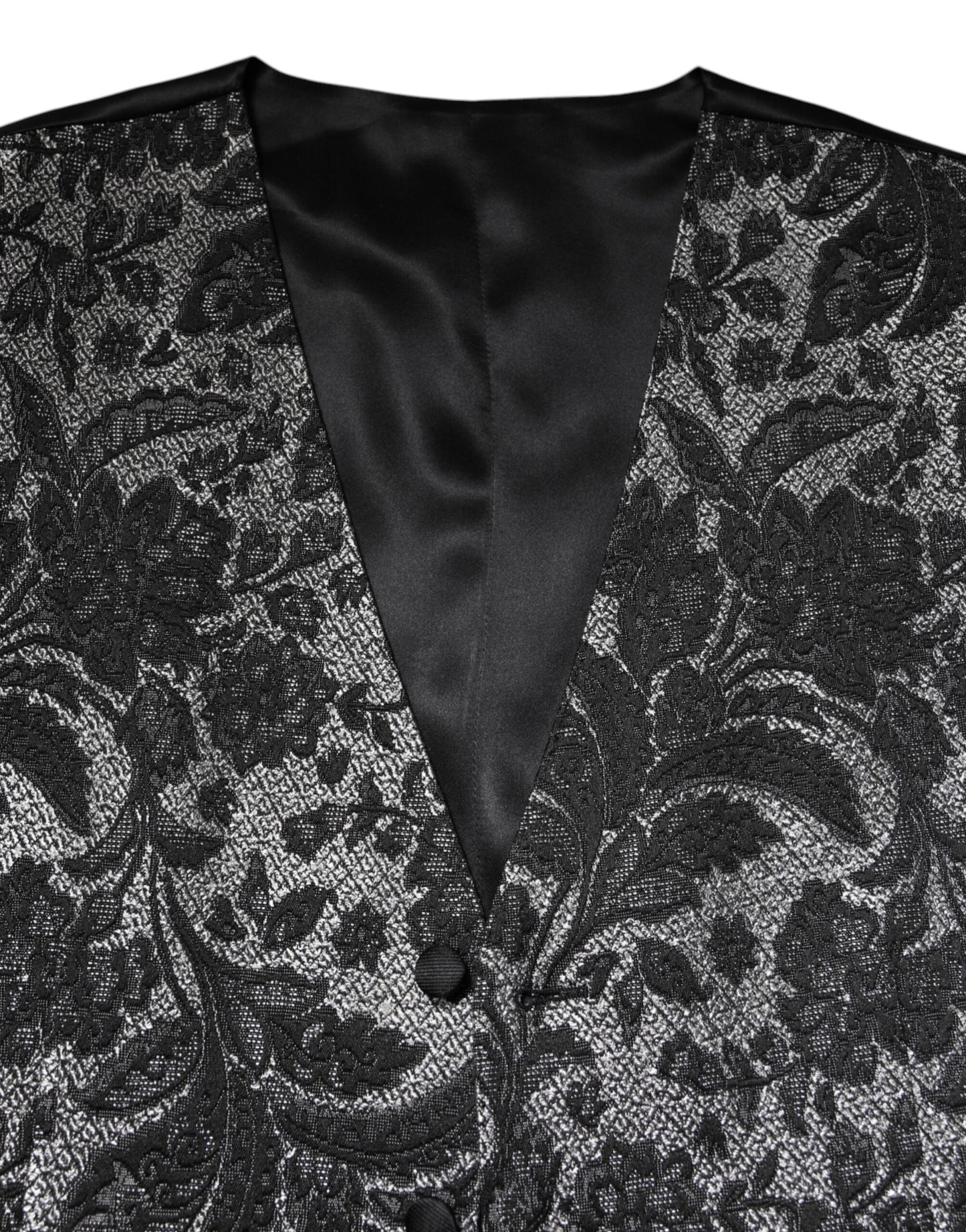 Dolce & Gabbana Schwarz Grau Brokat Formale Herren Weste