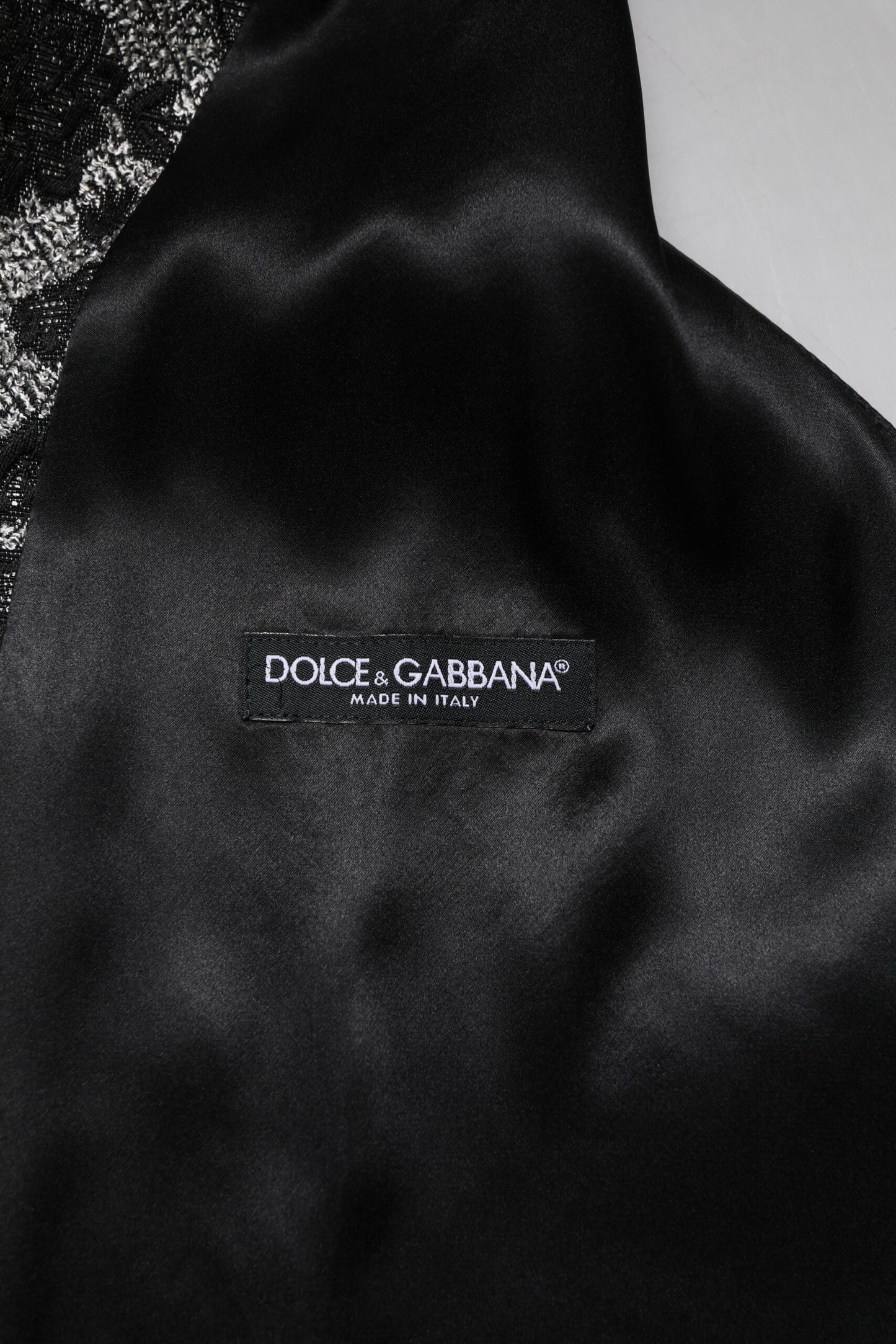 Dolce & Gabbana Schwarz Grau Brokat Formale Herren Weste