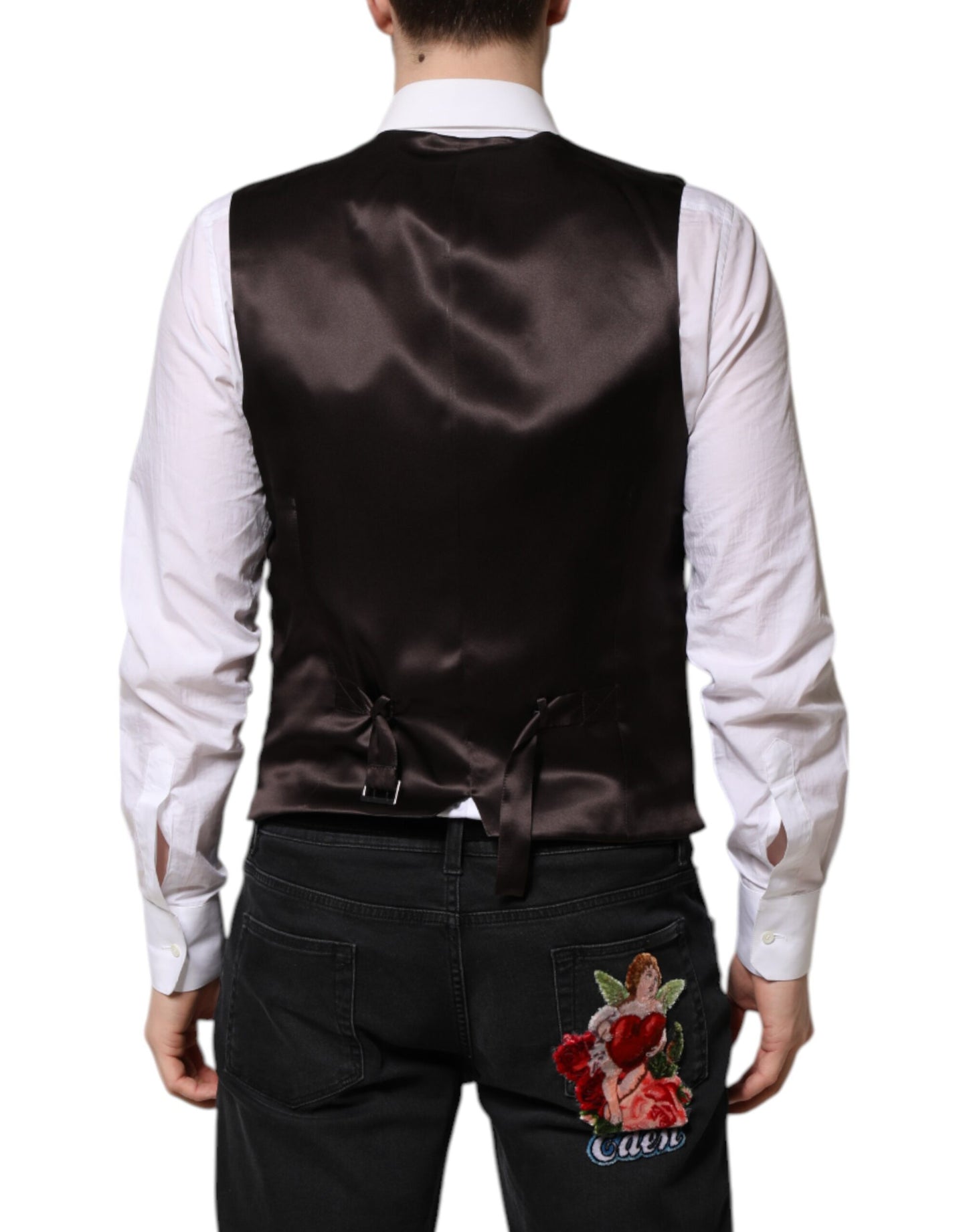 Dolce & Gabbana Rote Weste aus floralem Brokat für formelle Herren