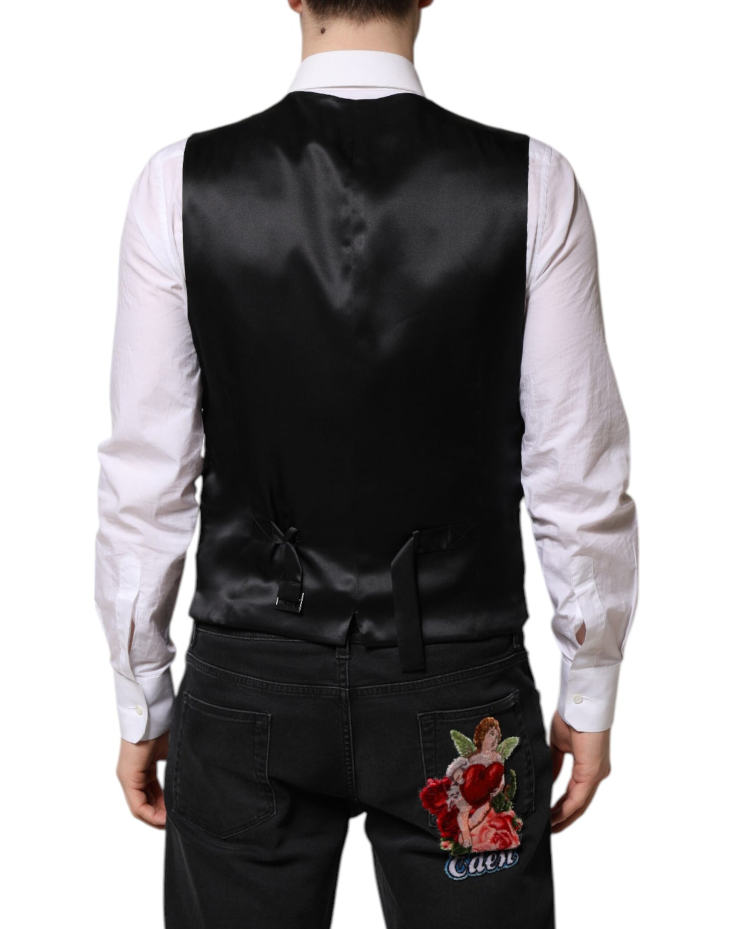Dolce & Gabbana Rosa florale Satin-Weste für formelle Männer