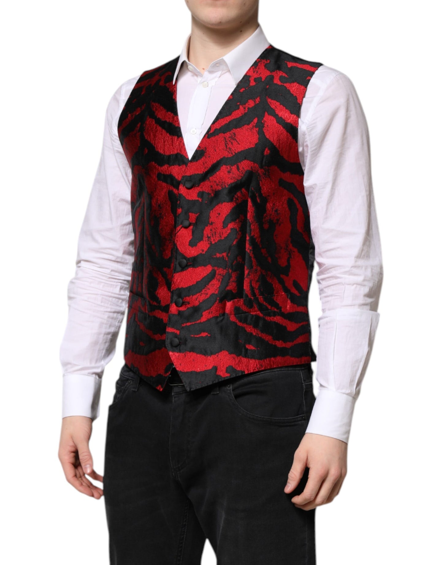 Dolce & Gabbana Rot Schwarz Streifen Kleid Formale Weste
