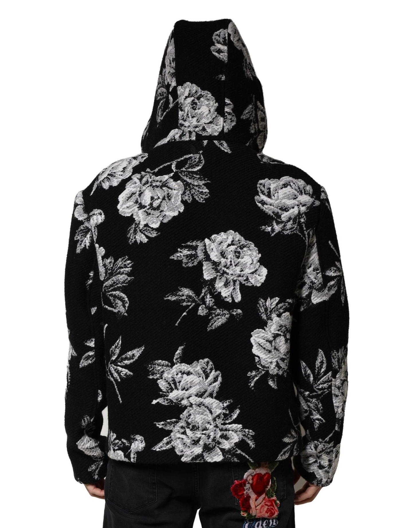 Dolce & Gabbana Schwarze Wolljacke mit Blumenmuster für Herren
