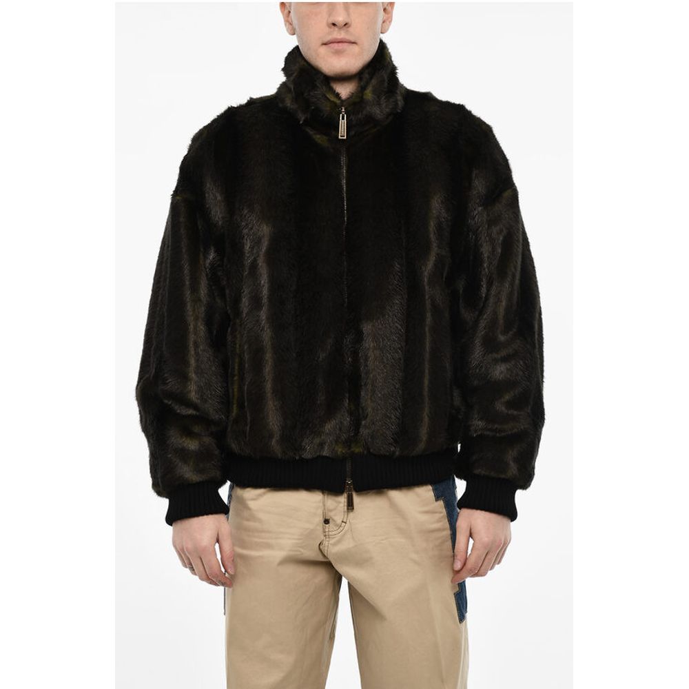 Dsquared² Vegan Fur Bomber With Faux-Leather Logo