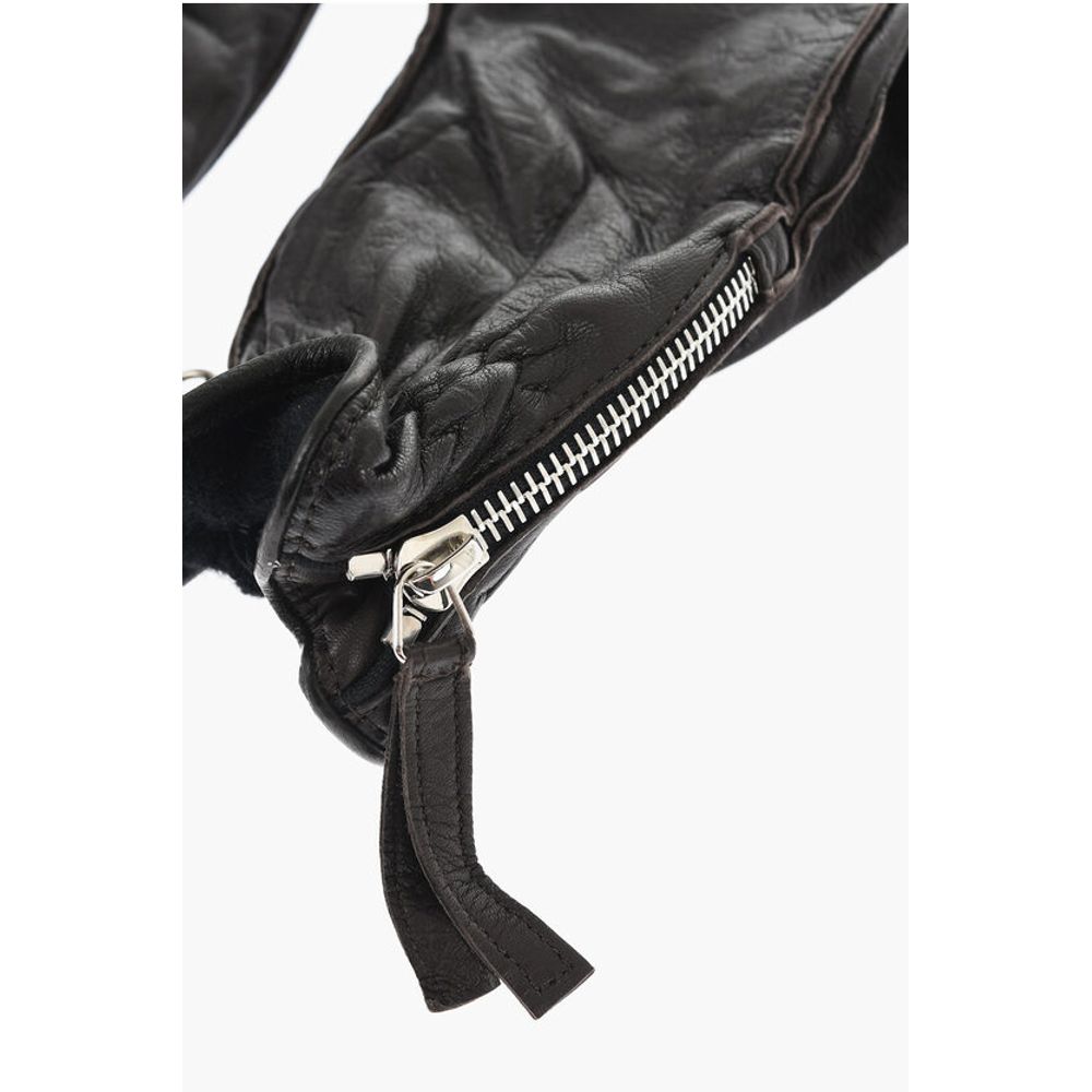 Dsquared² Leather Gloves With Half Zip and Embossed Logo