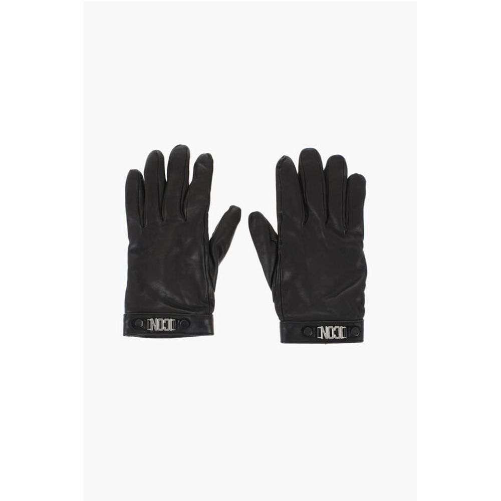 Dsquared² Leather ICON Gloves With Metal Detail and Button