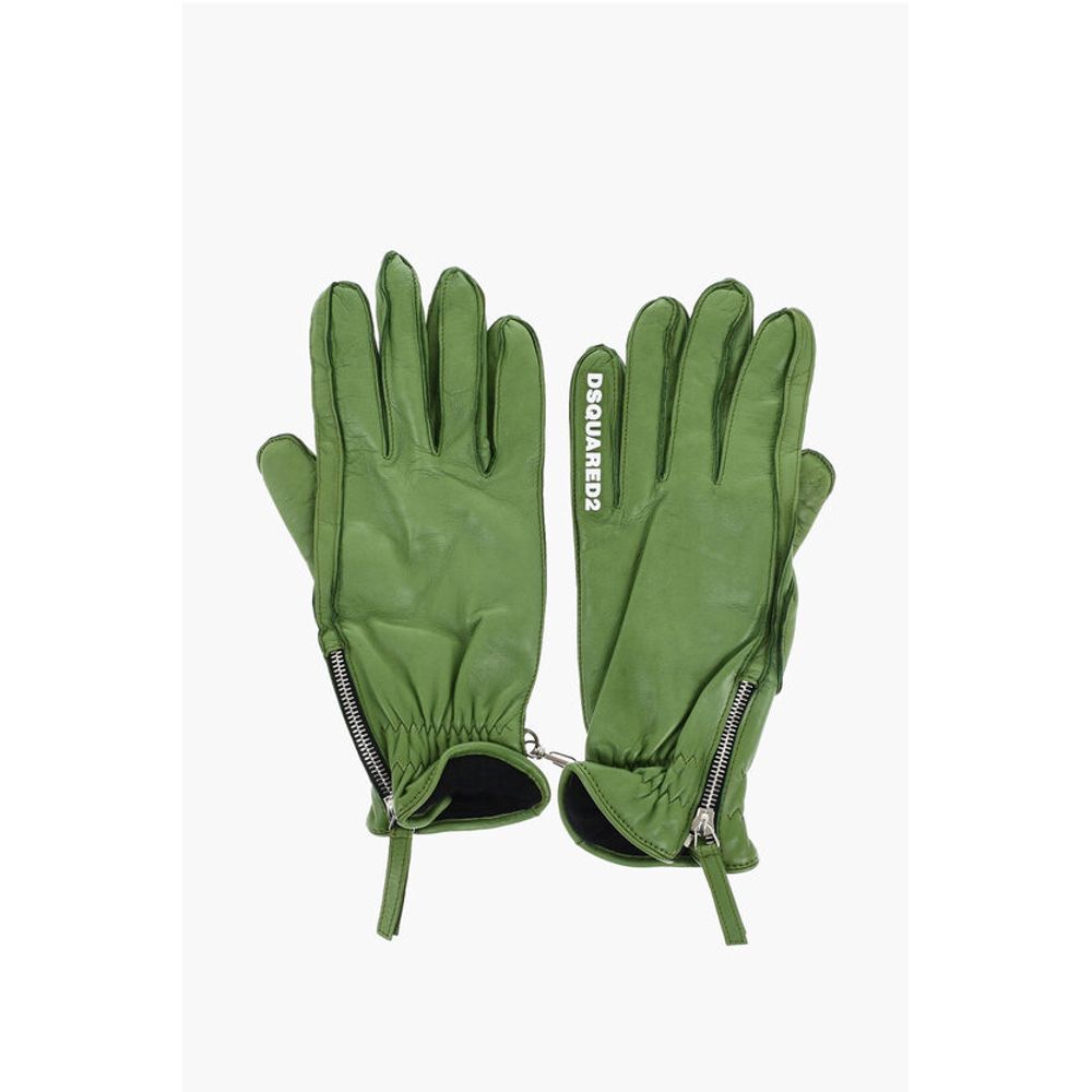Dsquared² Leather Gloves With Half Zip and Embossed Logo