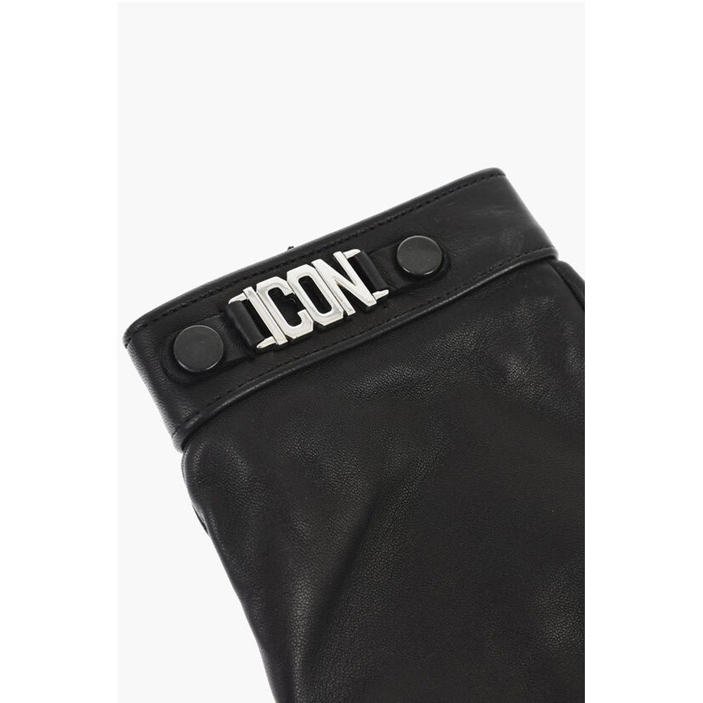 Dsquared² Leather ICON Gloves With Metal Detail and Button