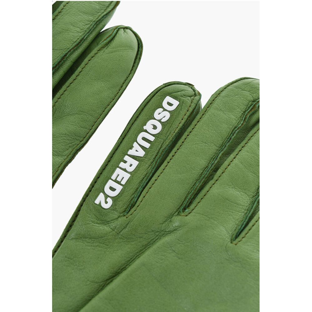 Dsquared² Leather Gloves With Half Zip and Embossed Logo