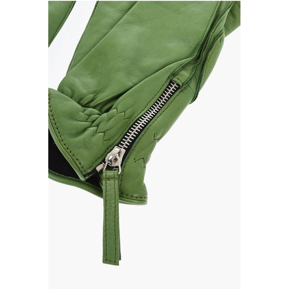 Dsquared² Leather Gloves With Half Zip and Embossed Logo