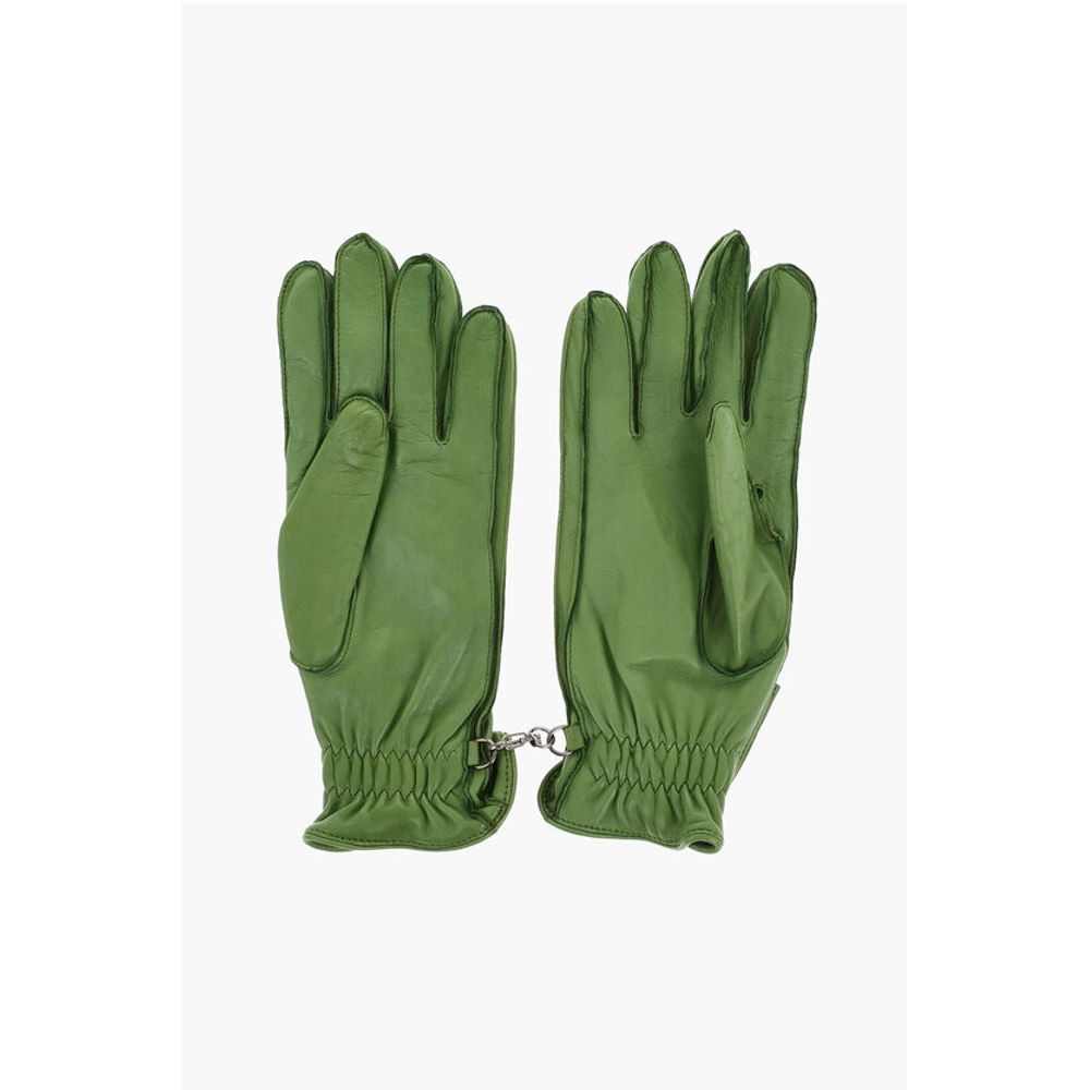 Dsquared² Leather Gloves With Half Zip and Embossed Logo