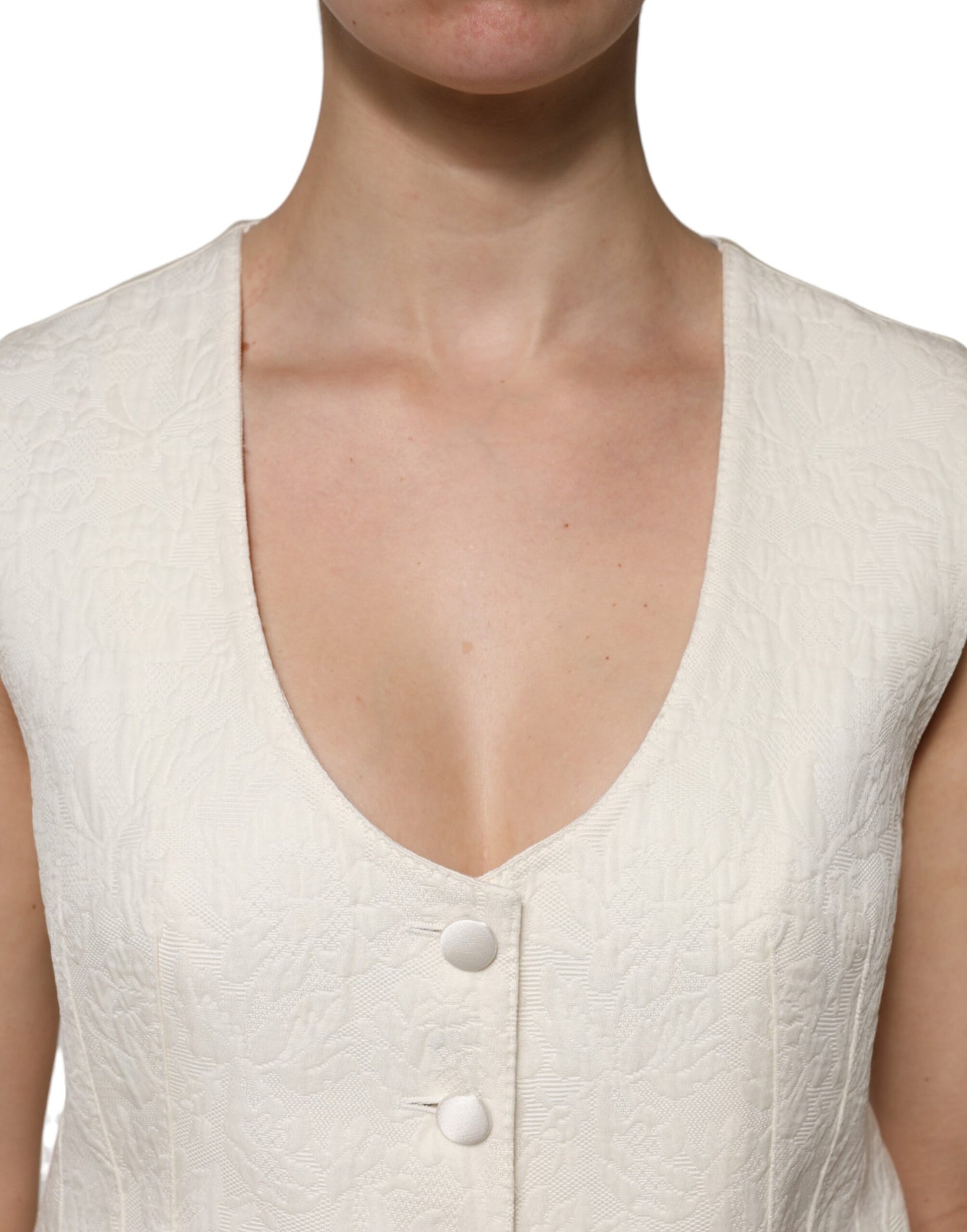 Canotta senza maniche con bottoni in cotone avorio Dolce & Gabbana