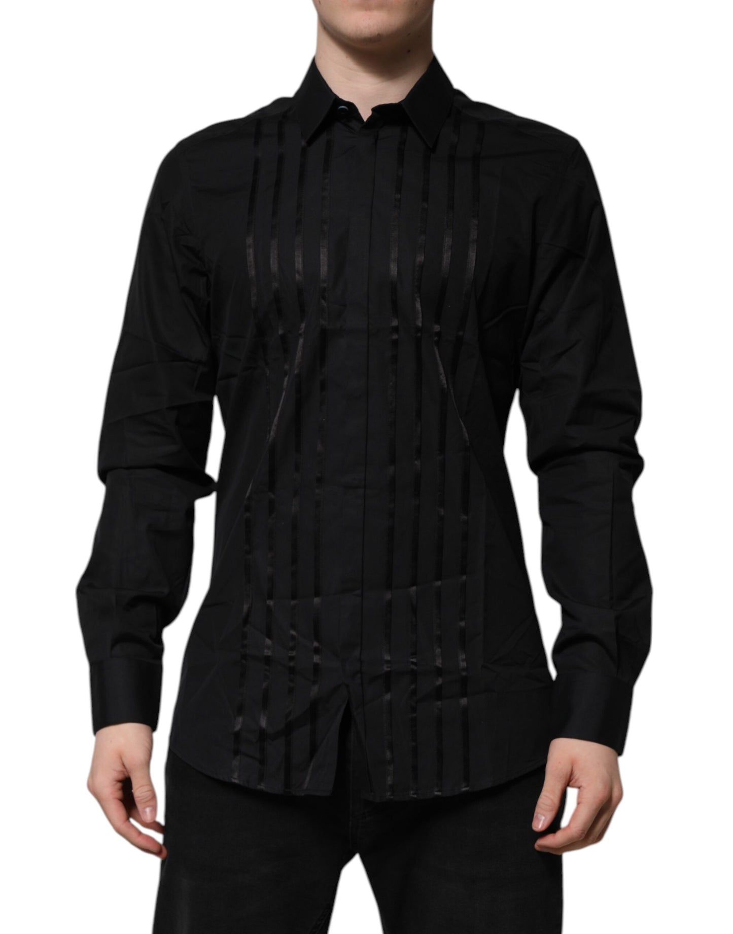 Camicia da uomo elegante a maniche lunghe Dolce & Gabbana nera GOLD