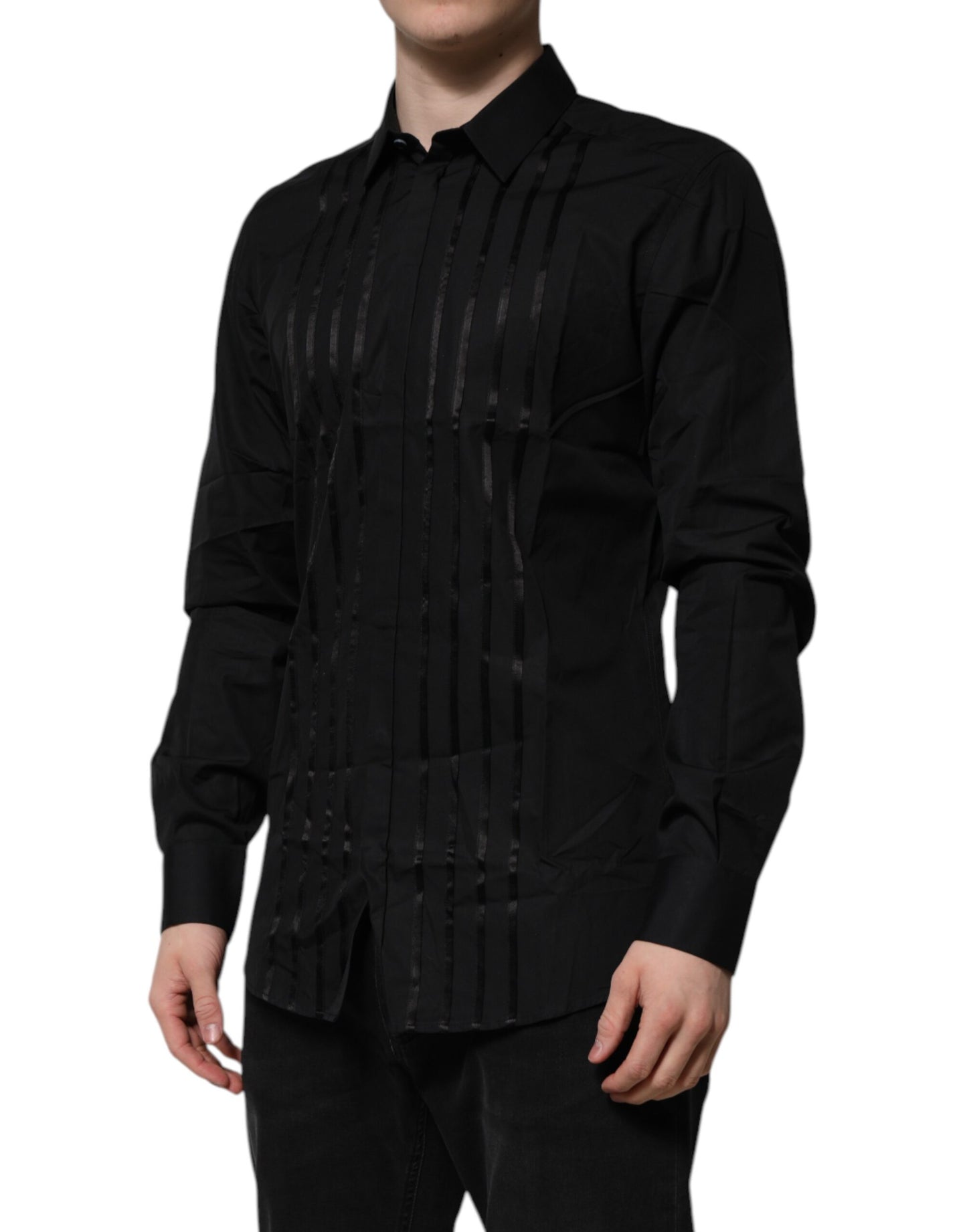 Camicia da uomo elegante a maniche lunghe Dolce & Gabbana nera GOLD