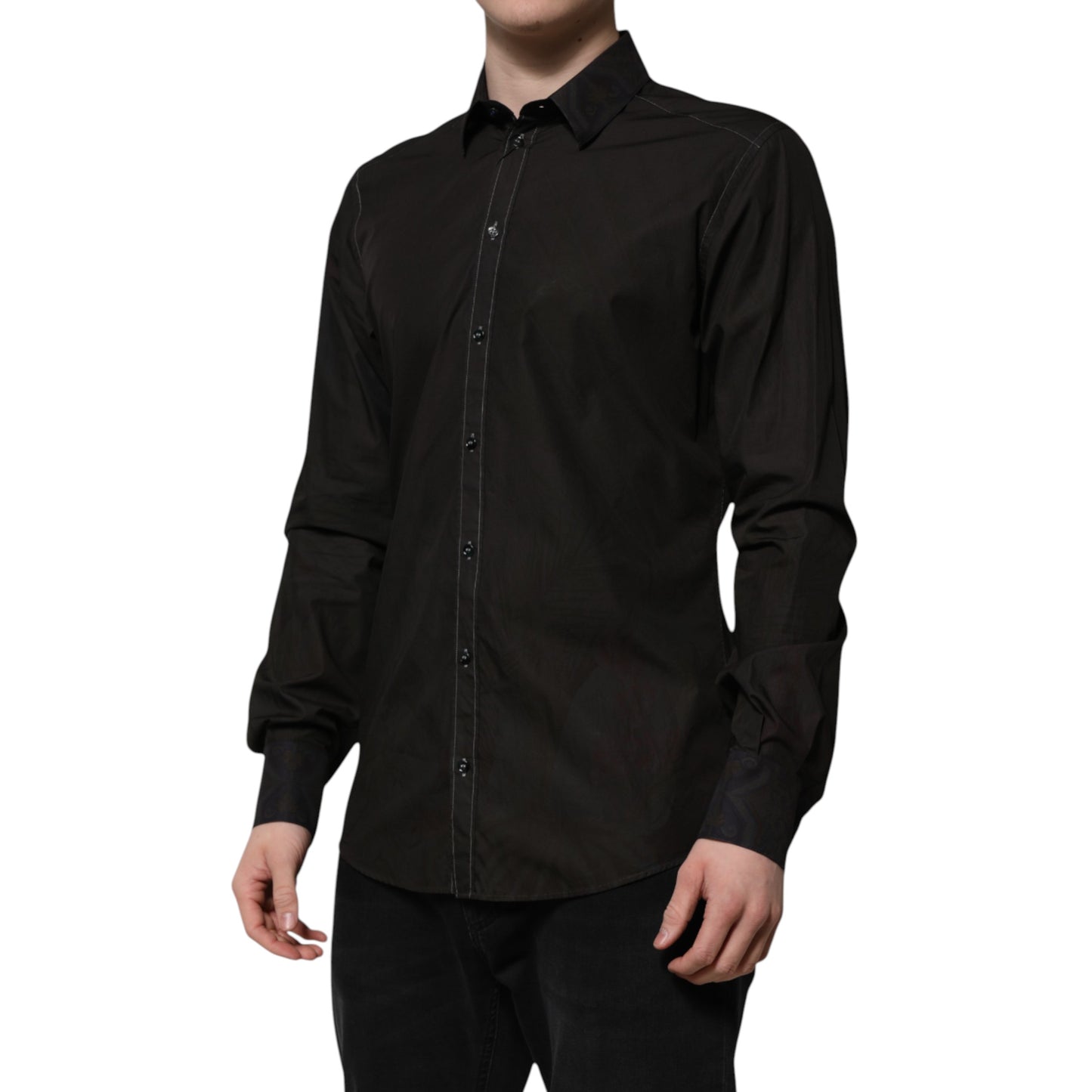 Camicia Dolce & Gabbana in cotone jacquard nero con colletto ORO