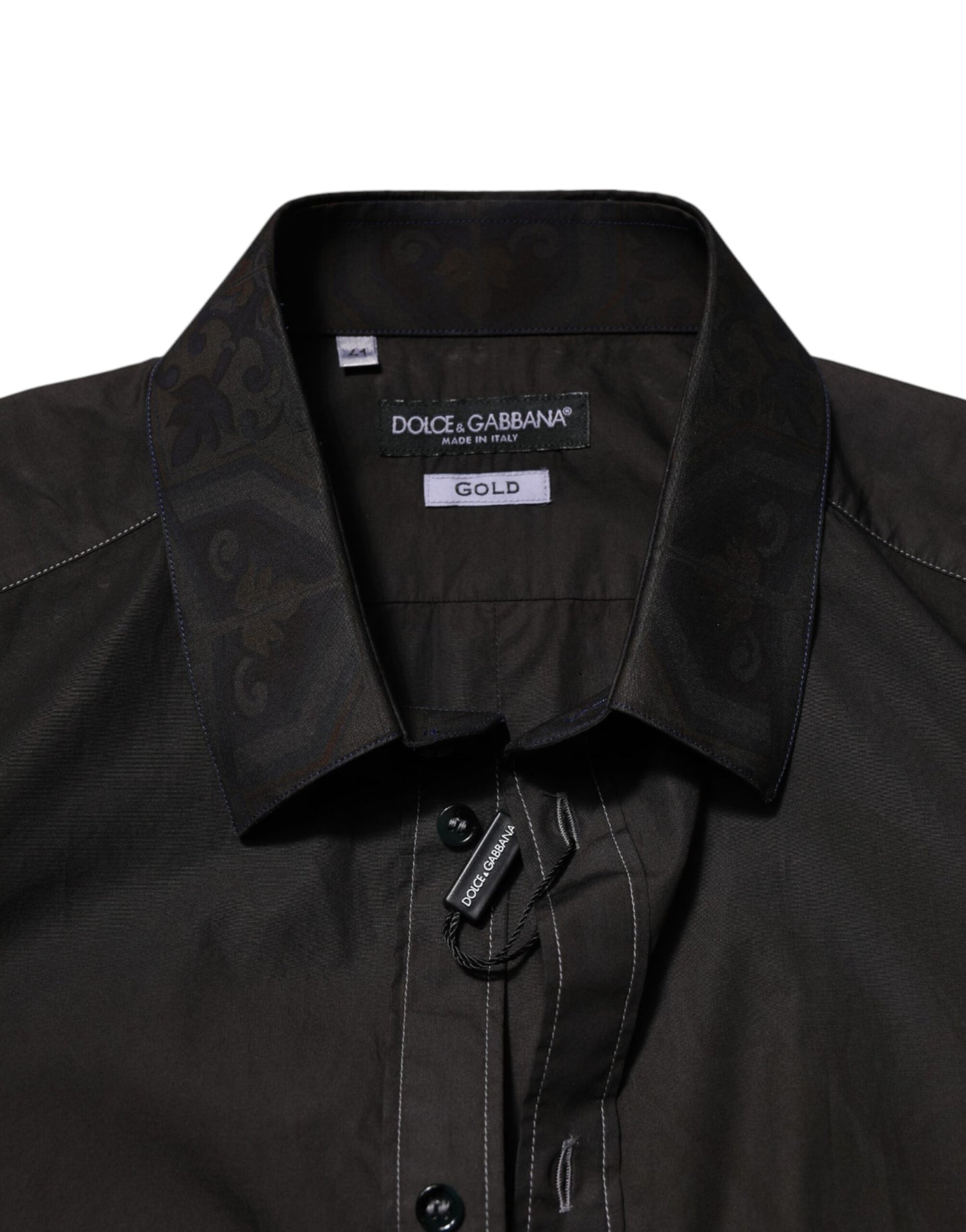 Camicia Dolce & Gabbana in cotone jacquard nero con colletto ORO
