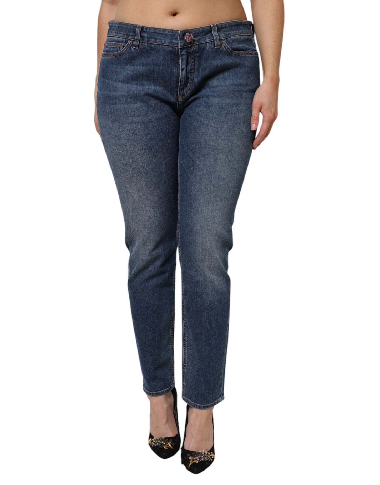 Jeans skinny in denim di cotone a vita bassa blu Dolce & Gabbana