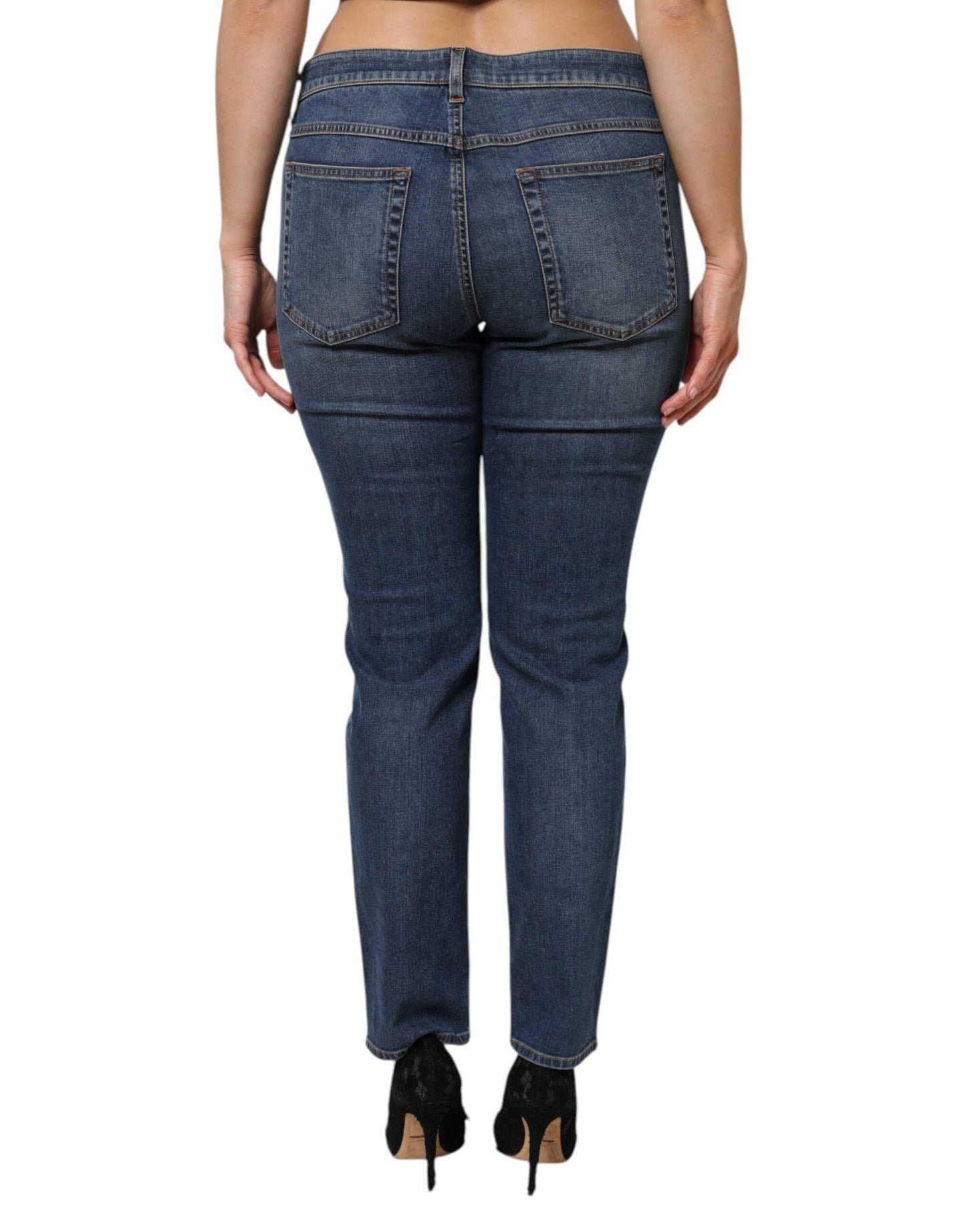 Jeans skinny in denim di cotone a vita bassa blu Dolce & Gabbana