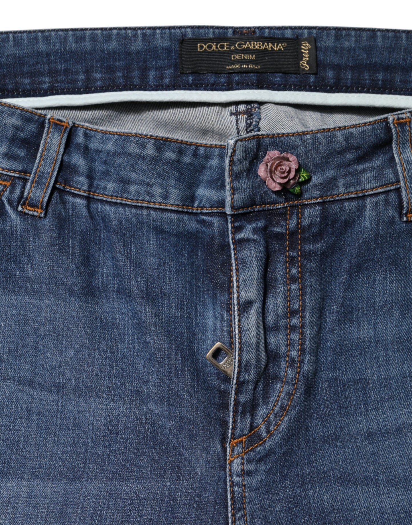 Jeans skinny in denim di cotone a vita bassa blu Dolce & Gabbana