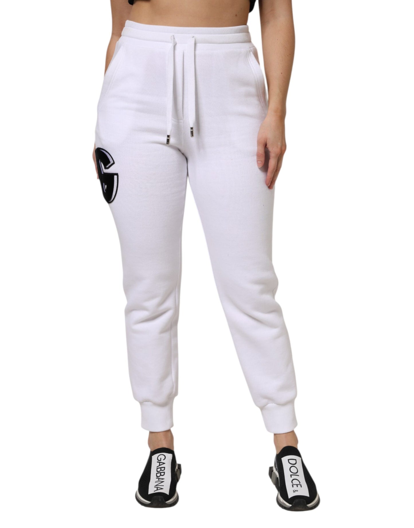 Pantaloni della tuta in cotone elasticizzato bianco Dolce & Gabbana