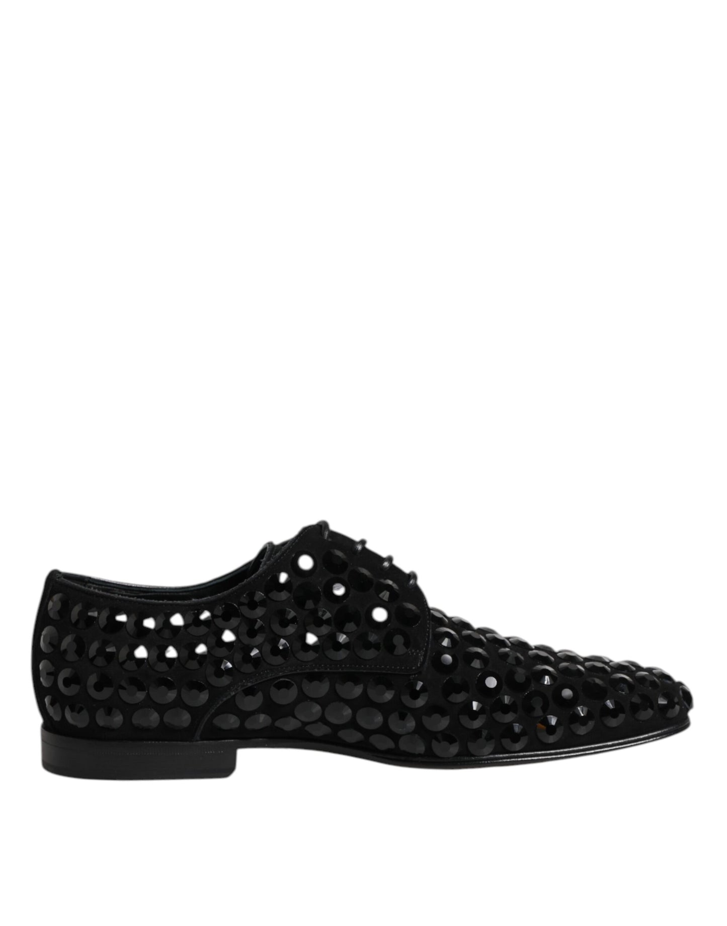 Scarpe eleganti Derby in camoscio nero con strass Dolce & Gabbana