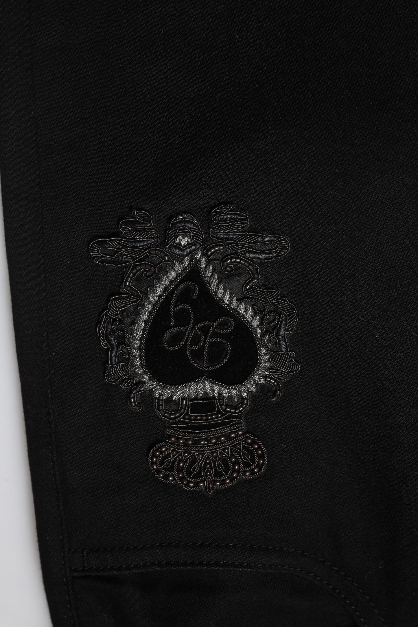 Dolce & Gabbana Black Cotton Embroidery Slim Fit Denim Jeans