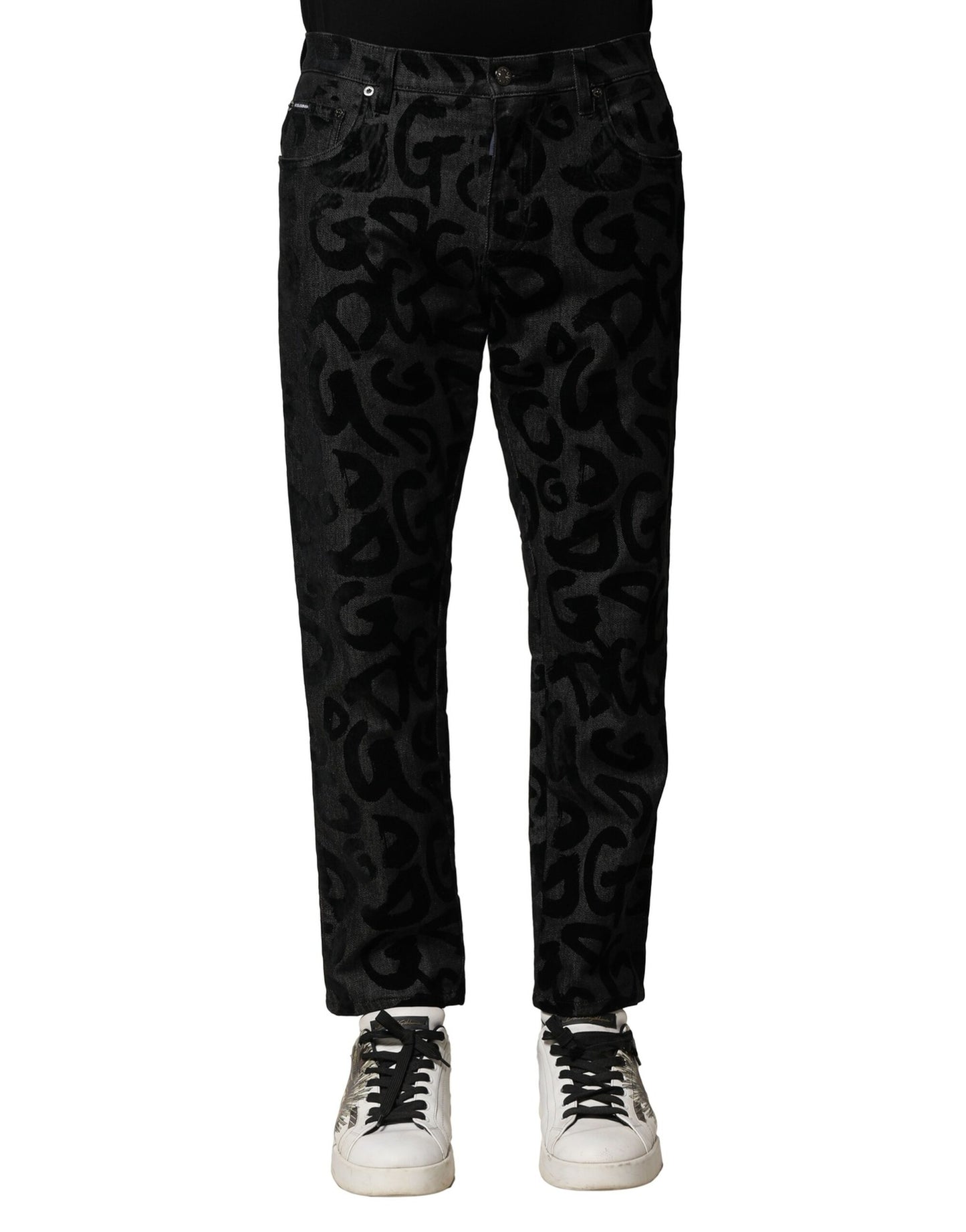 Dolce & Gabbana Graue, gerade geschnittene Jeans mit DG-Logo aus Baumwolle für Herren