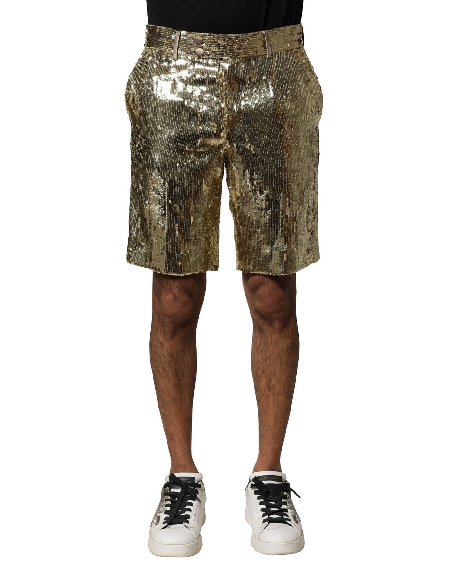 Dolce & Gabbana – Bermudashorts aus Polyester mit goldenen Pailletten