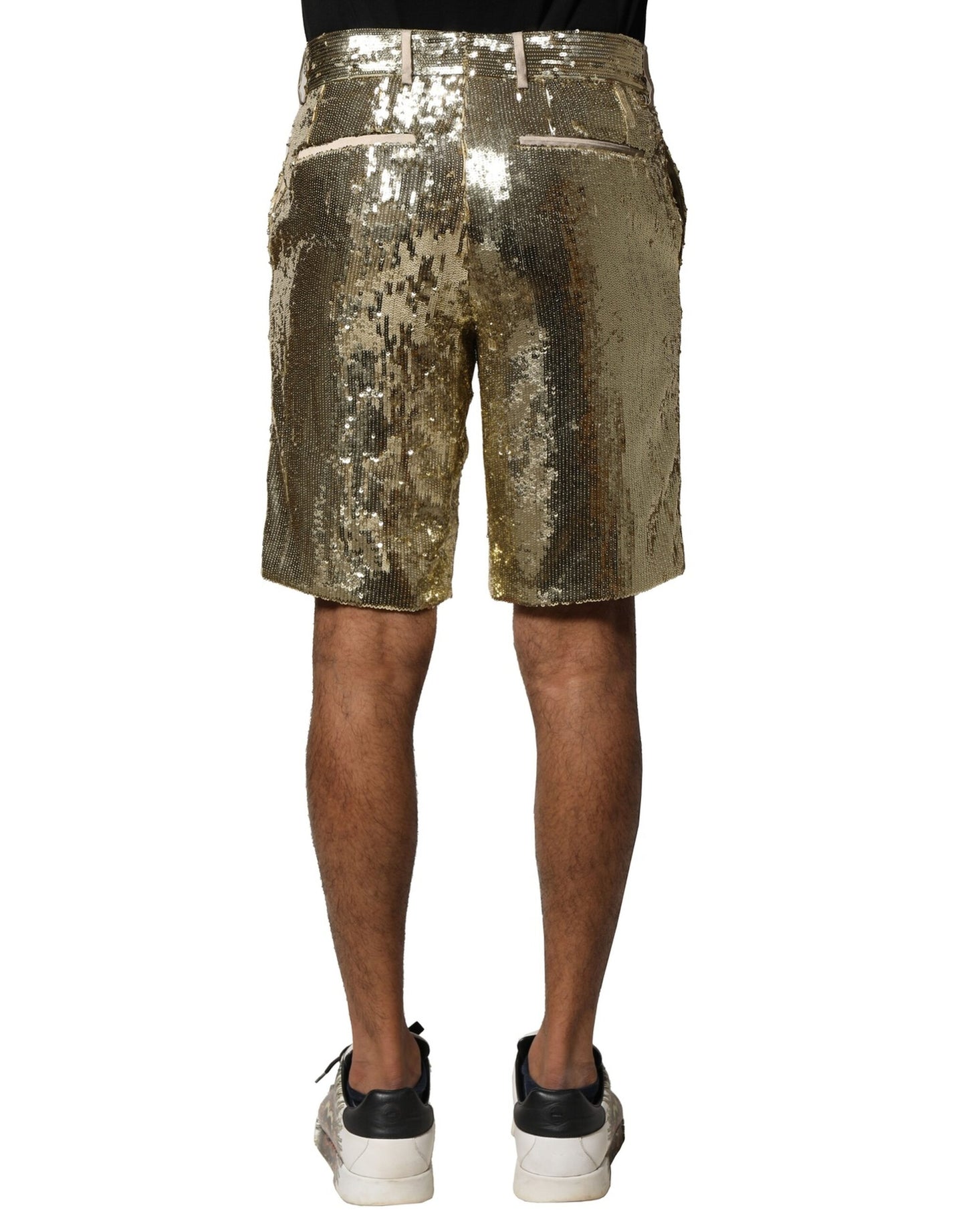 Dolce & Gabbana – Bermudashorts aus Polyester mit goldenen Pailletten