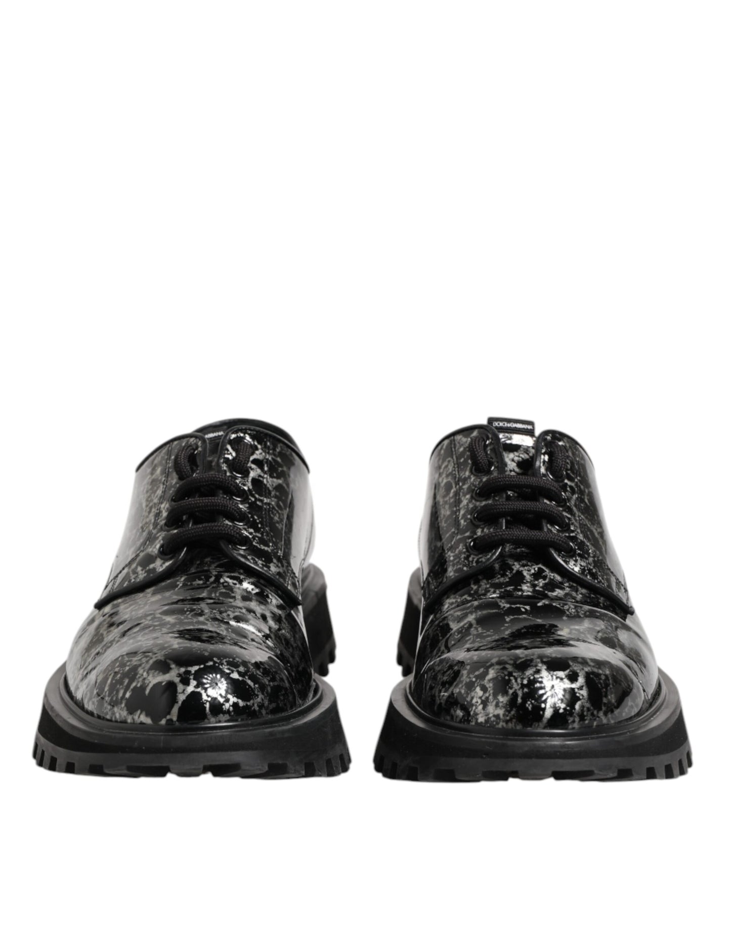 Dolce & Gabbana Black White Calfskin Chunky Derby Shoes