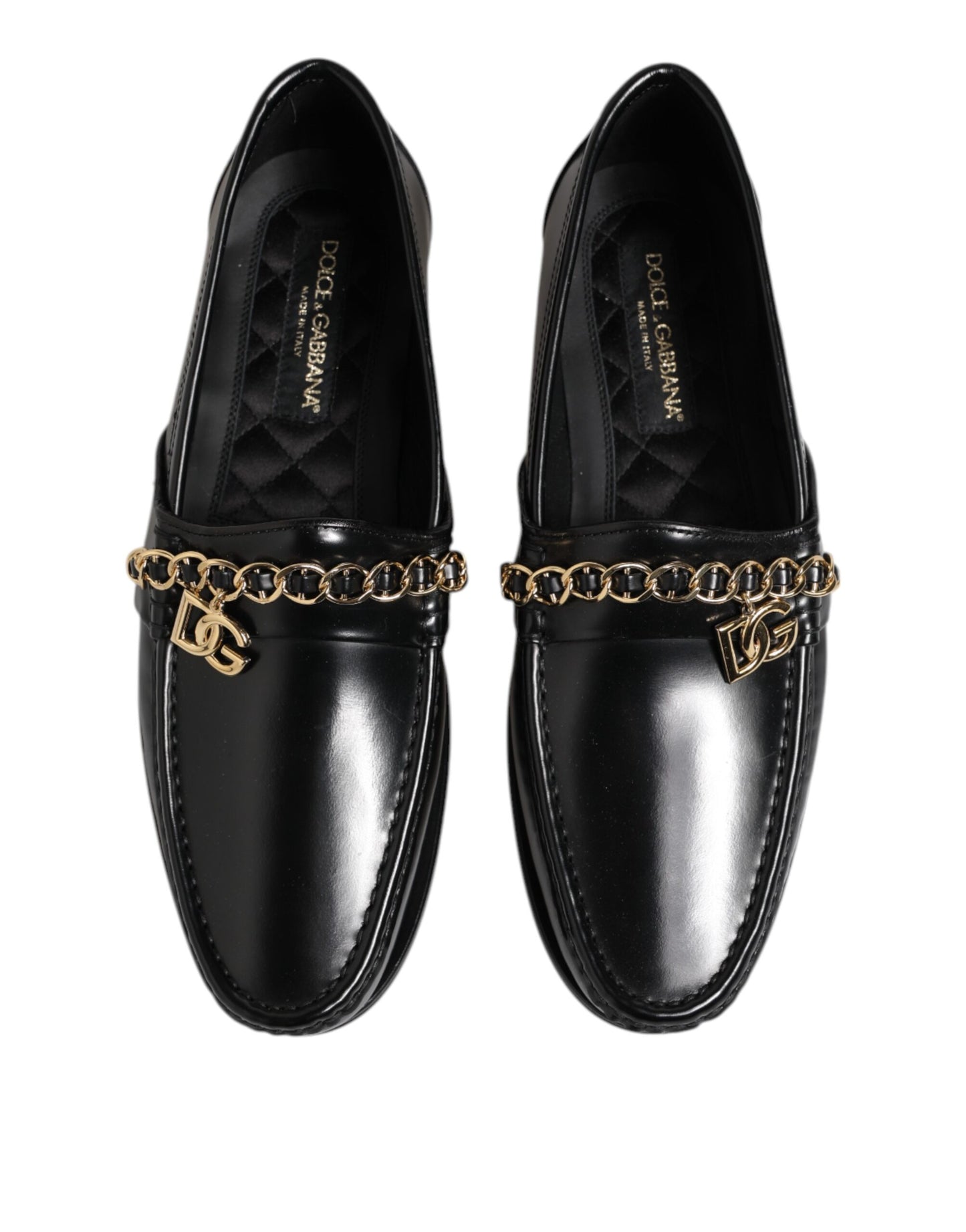 Dolce & Gabbana Black Leather Chain Slip On Loafers Men Dress Shoes