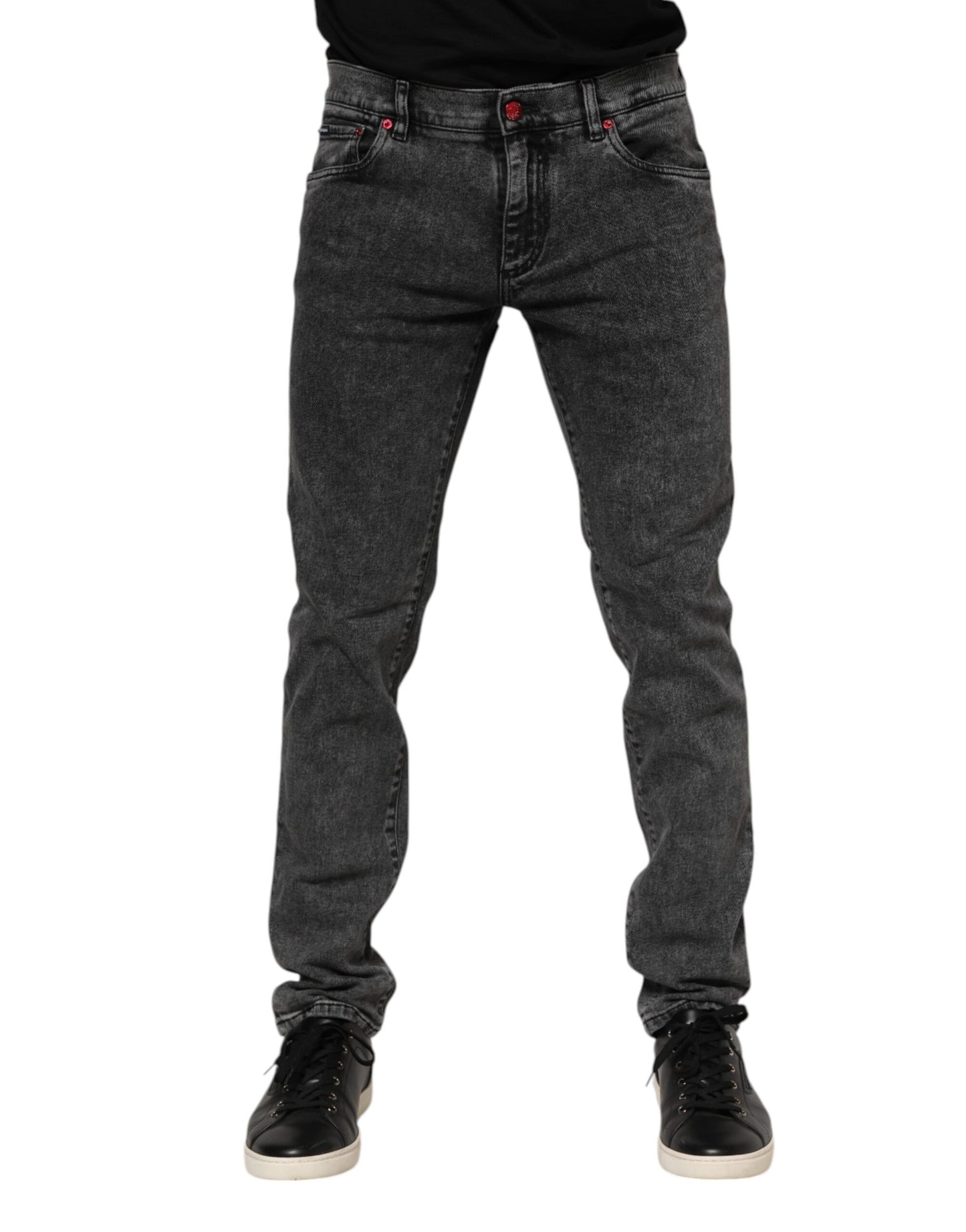 Dolce & Gabbana Black Washed Cotton Logo Plaque Denim Jeans