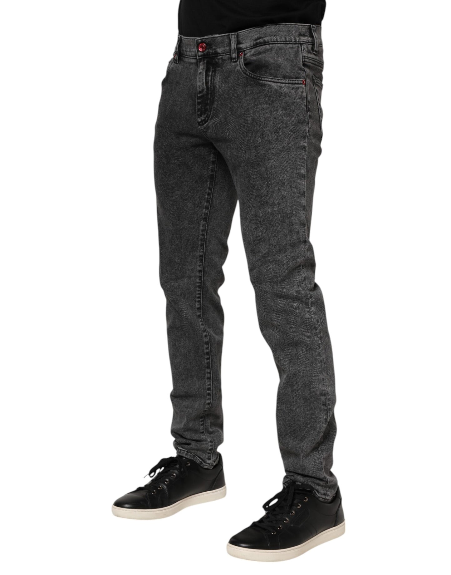 Dolce & Gabbana Black Washed Cotton Logo Plaque Denim Jeans
