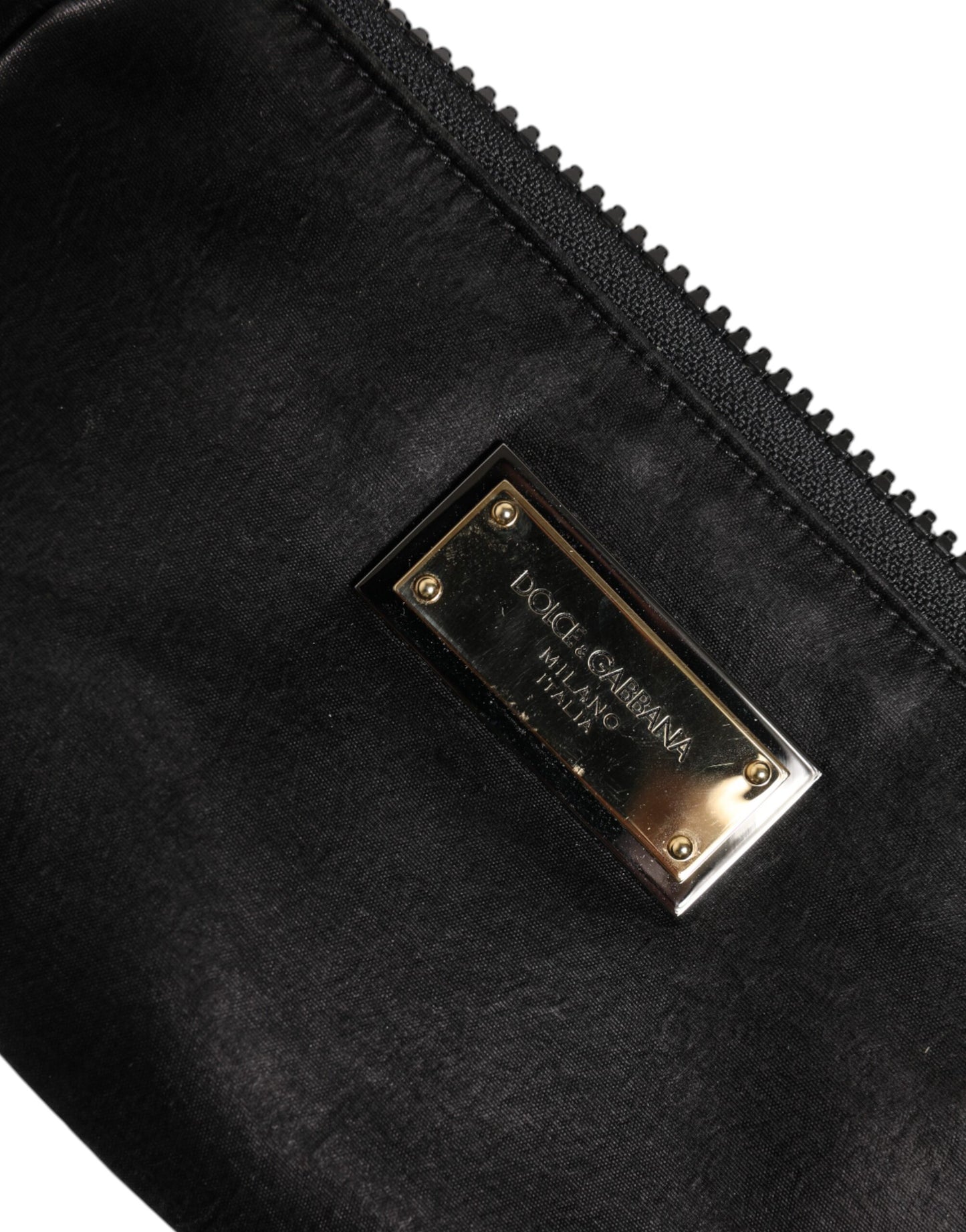 Dolce & Gabbana Black Nylon Logo Plaque Keyring Pouch Clutch Bag