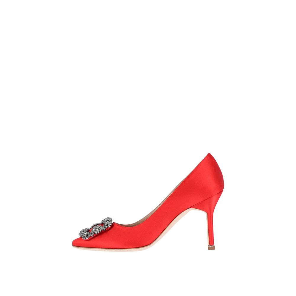 Manolo Blahnik Red Silk High Heel Pumps