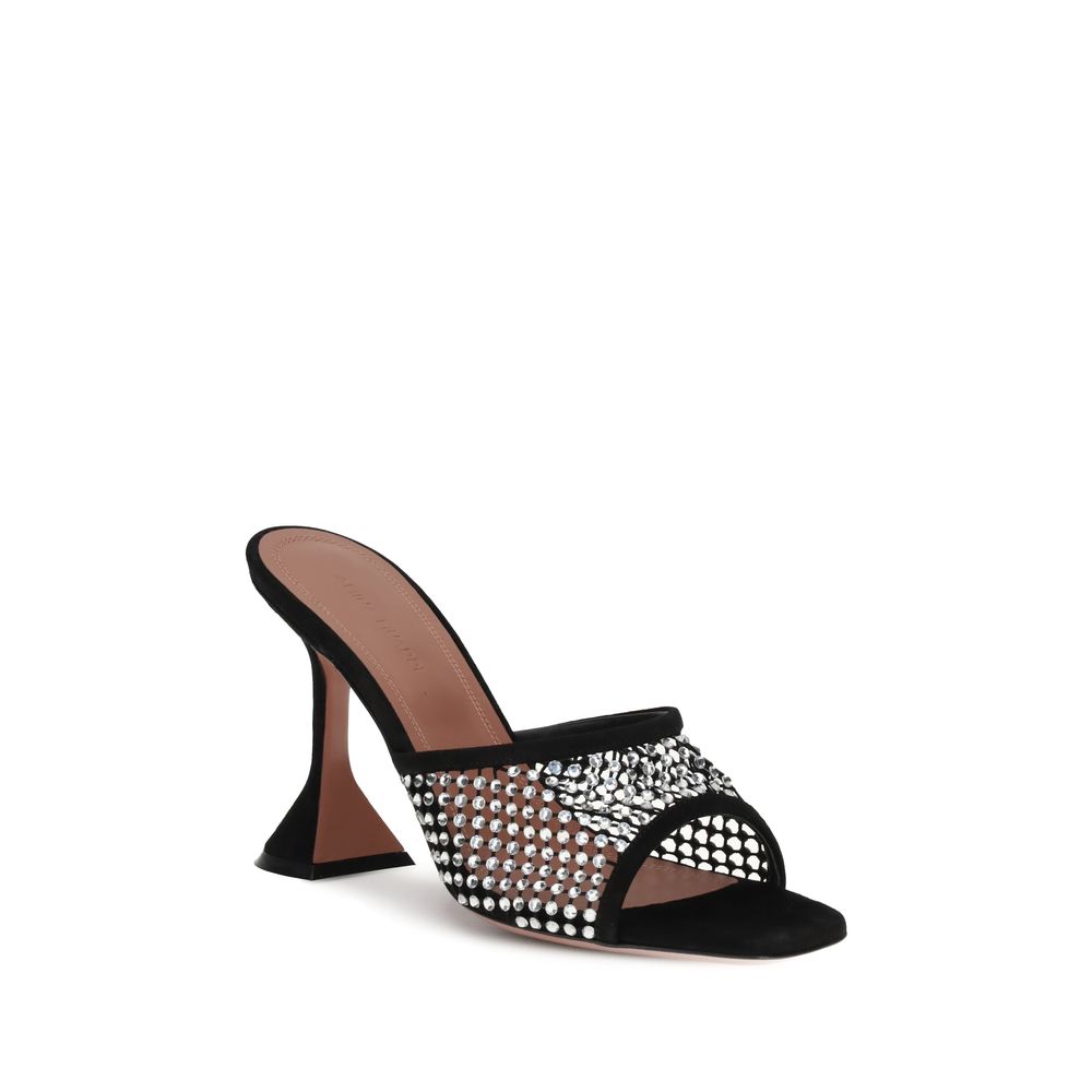 Amina Muaddi Black Goatskin Stiletto Heel Sandals