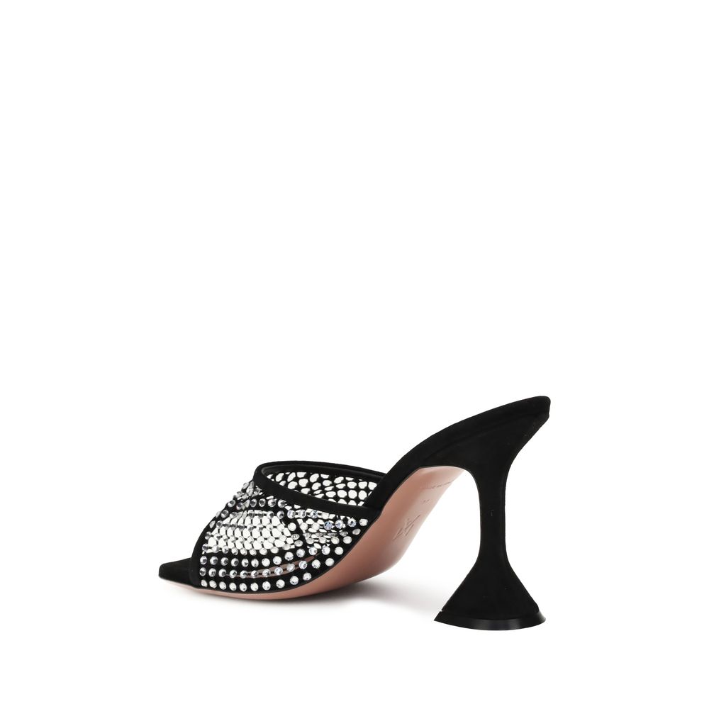 Amina Muaddi Black Goatskin Stiletto Heel Sandals