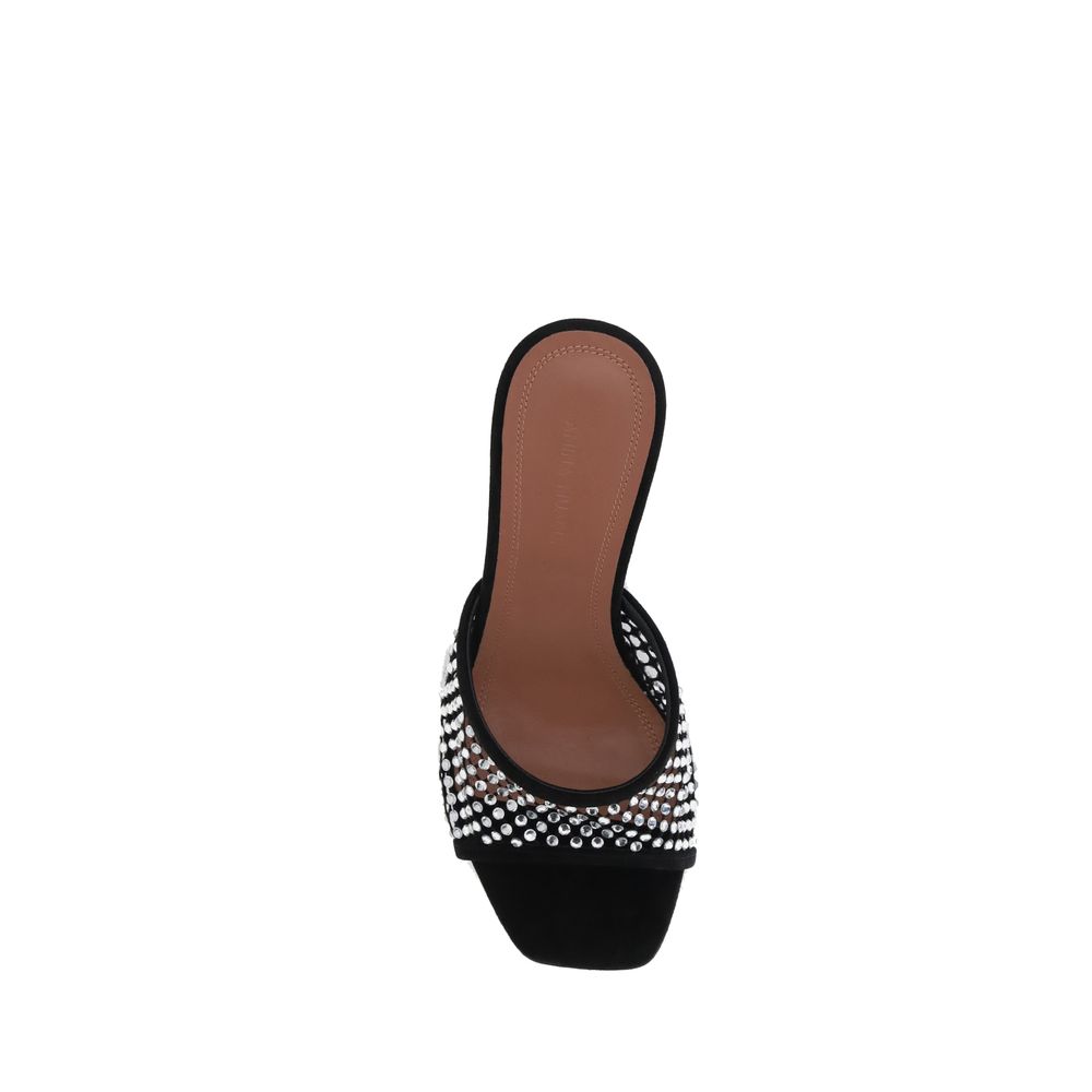 Amina Muaddi Black Goatskin Stiletto Heel Sandals