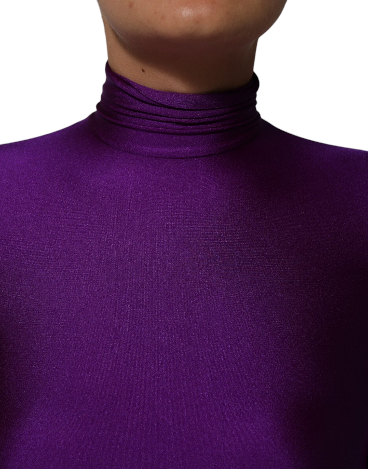 Dolce & Gabbana Purple Nylon Turtleneck Bodycon Jumpsuit Dress